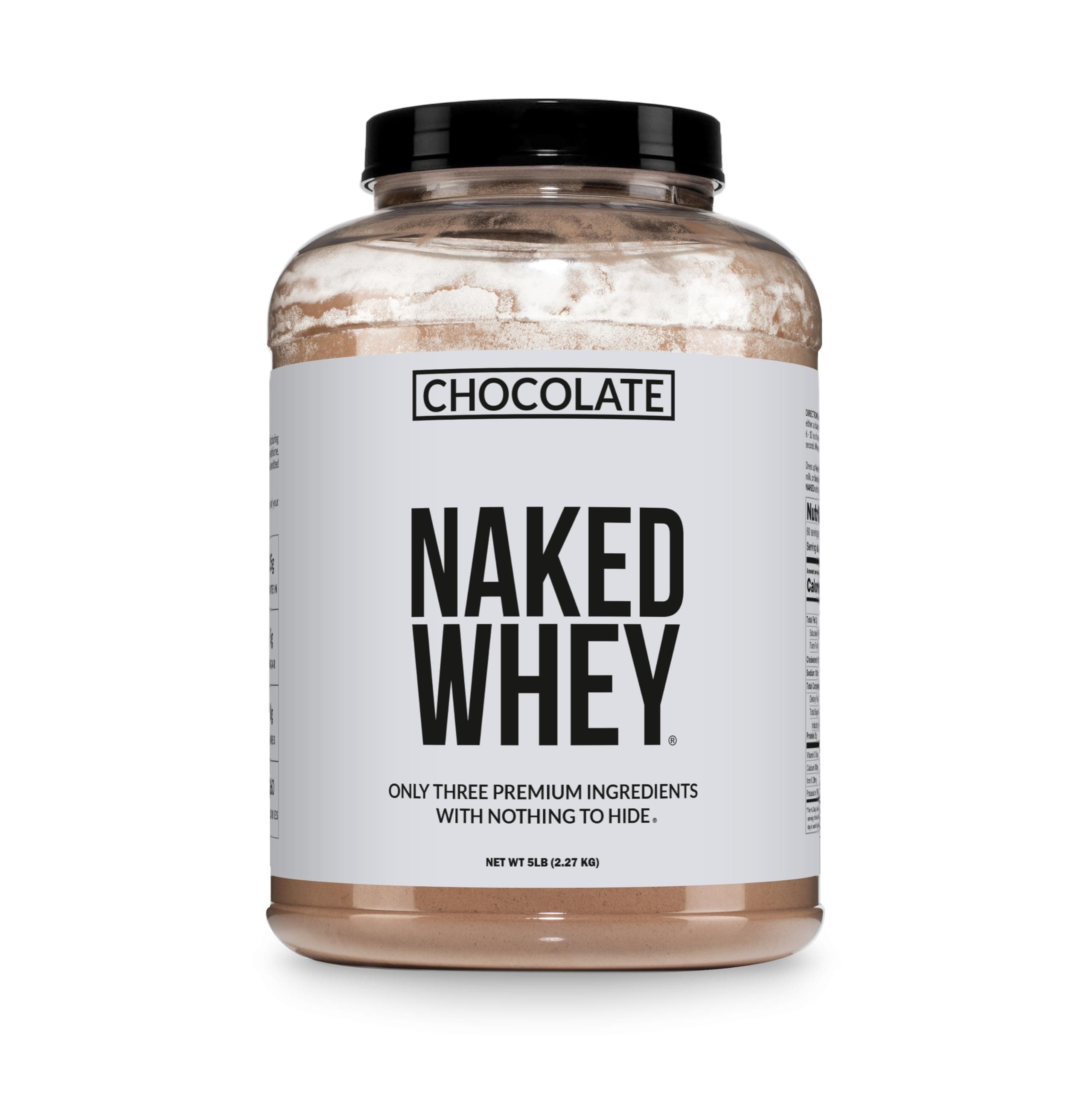 NAKED Whey Protein Supplement Powder, Chocolate, NSF Certified, GMO Free, Soy Free, Gluten Free Aid Muscle Growth and Recovery 60 Servings, 5 Ib