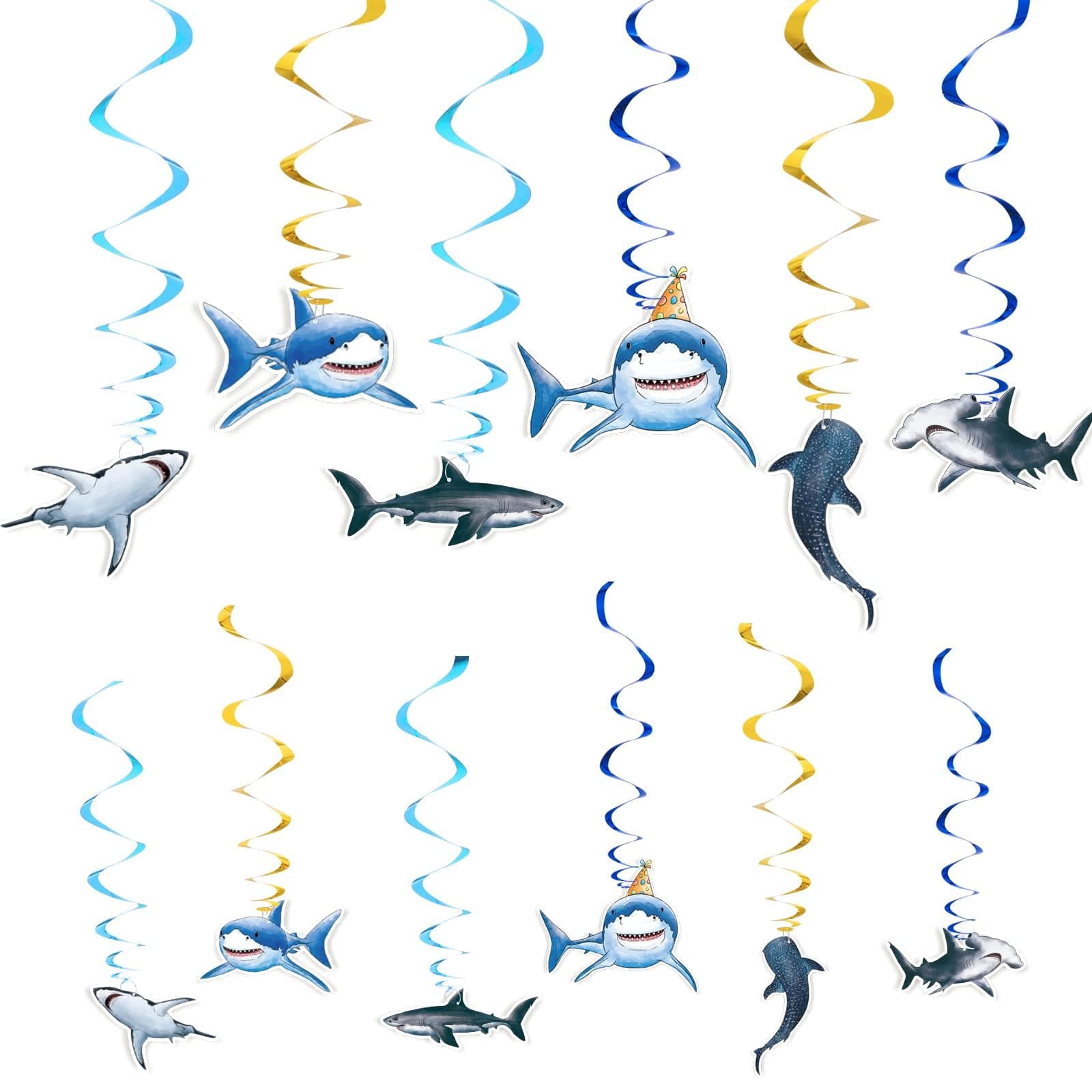WERNNSAI Shark Hanging Swirls – 24 PCS Party Supplies Birthday Decorations for Boys Ocean Theme Baby Shower