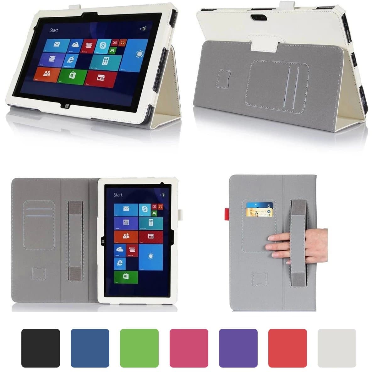 VIIGOOTECH PU Leather Case Cover Stand for DELL venue 11 Pro 10.8 inch/5130(ONLY) White, (with Flip Stand, Integrated Elastic Hand Strap, Stylus Loop, and Smart Cover Auto Wake/Sleep)