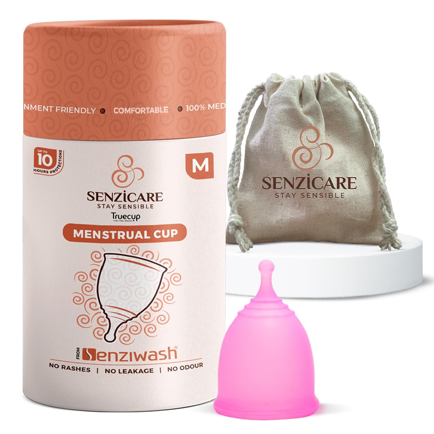 Senziwash Truecup Reusable Menstrual Cup for Women-Medium Size- Up to 10 Hours Protection | No Rashes, Leakage or Odour | Hygienic & Comfortable Period cup | 100% Medical Grade Silicone | FDA Approved (Medium)