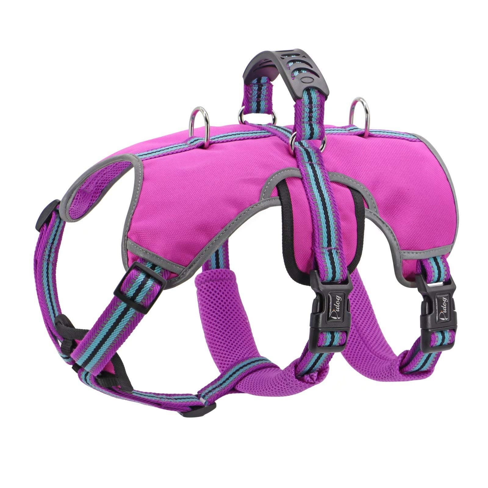 DidogEscape Proof Dogs Harness,Soft Breathable Padded & Reflective,Adjustable No Pull Dog Harness with Lift Handle & Double Leash Clips for Medium Large Dogs Walking Hiking Training,Purple,S