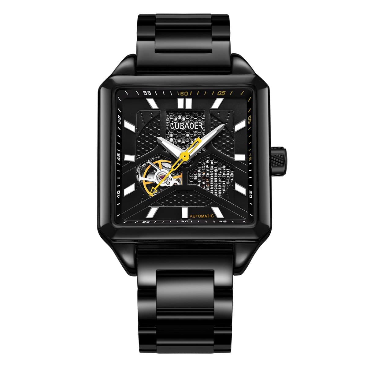 Automatic Watches OUBAOER Stainless Steel Automatic Watch with Push Button Hidden Clasp Square Dial Male Watch Valentines Gifts Hand Clock for him Fashion Casual Watches Gear Watch Business Watches