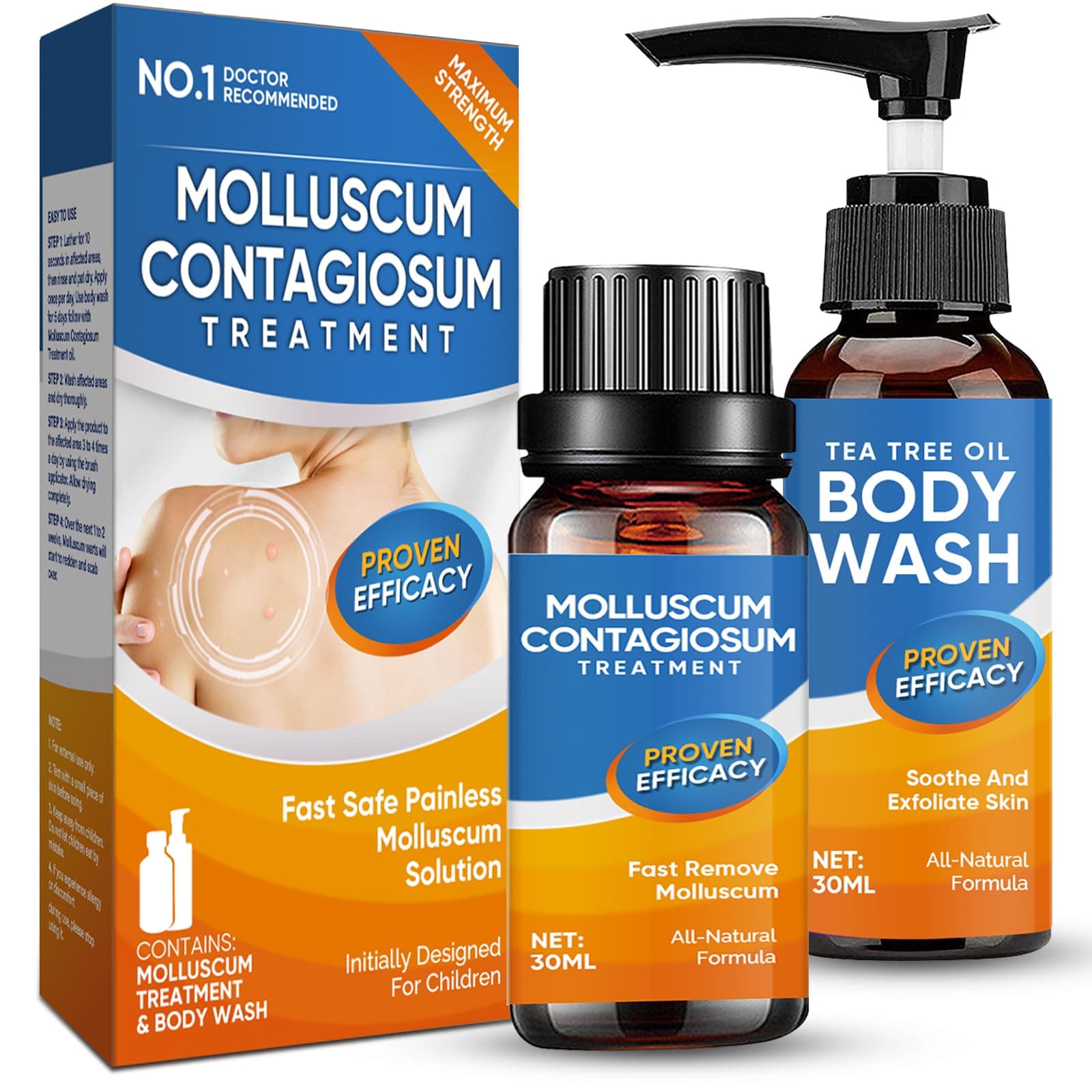 Memonotry Molluscum Contagiosum Treatment - Natural Molluscum Contagiosum Solution with Tea Tree Oil Body Wash for Kids and Adults, Effective and Painless