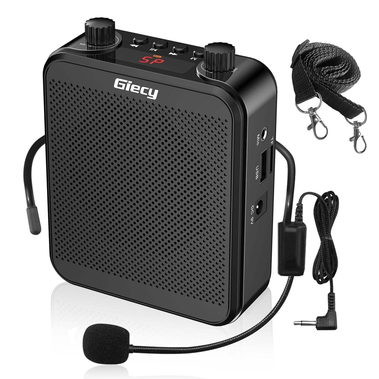Portable Voice Amplifier, Giecy 30W 2800mAh Bluetooth Rechargeable Personal Voice Amplifier with Microphone Headset, PA System Speaker for Multiple Locations Classroom, Meetings and Outdoors
