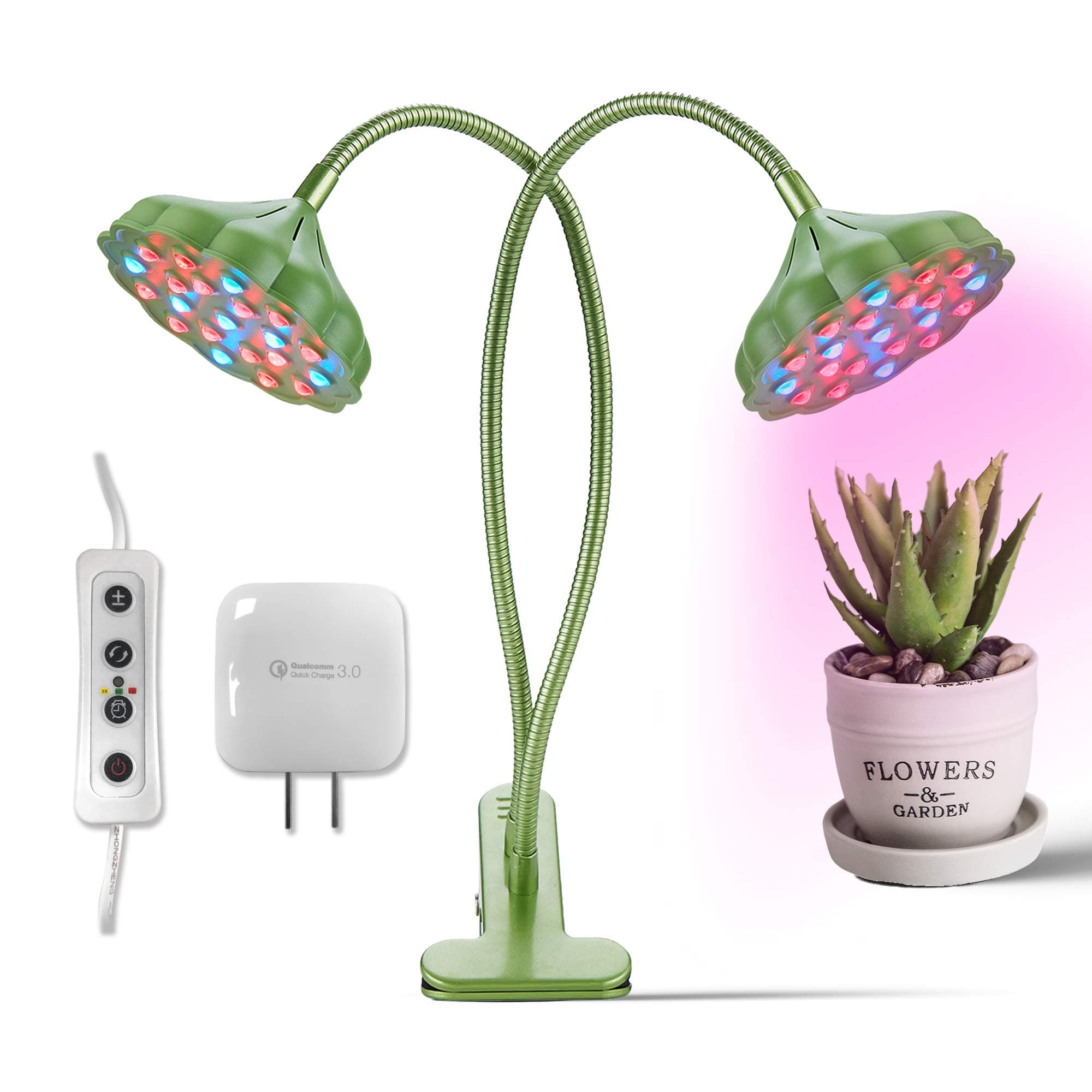 Indoor Plant Grow Lights for Succulents Seeds Micro Green LED sunlight lamp for plants 20W Dual Bulbs 5 Levels Dimmable & 360°Adjustable Gooseneck Lighting Grow Lamps with Clip 3/6/12H Timer Settings