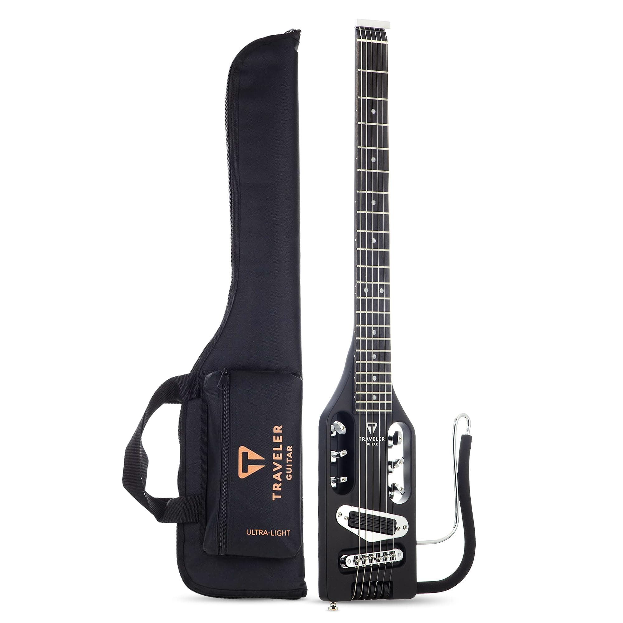 Traveler Guitar Ultra-Light Electric Guitar Matte Black | Portable Electric with Removable Lap Rest | Full 24 3/4" Scale Headless Guitar | Custom Gig Bag Included