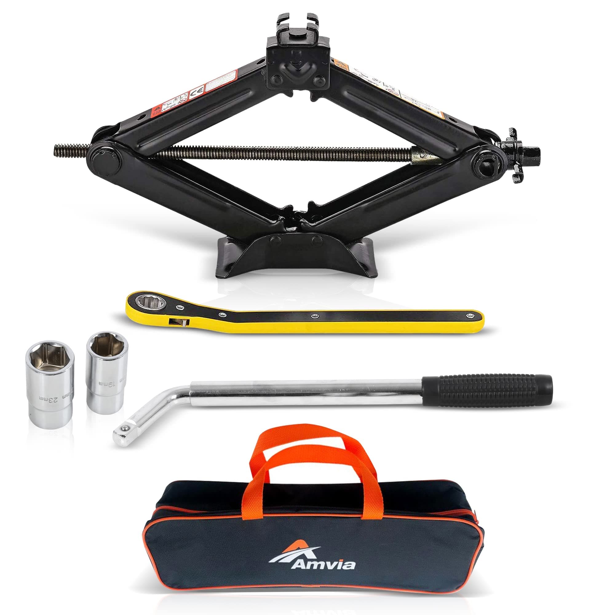 Car Jack Kit | Scissor Jack 1.5 Ton (3,300 lbs) - Portable Tire Tool for SUV and Auto | Universal Emergency Kit With Lug Wrench | Heavy Duty Material