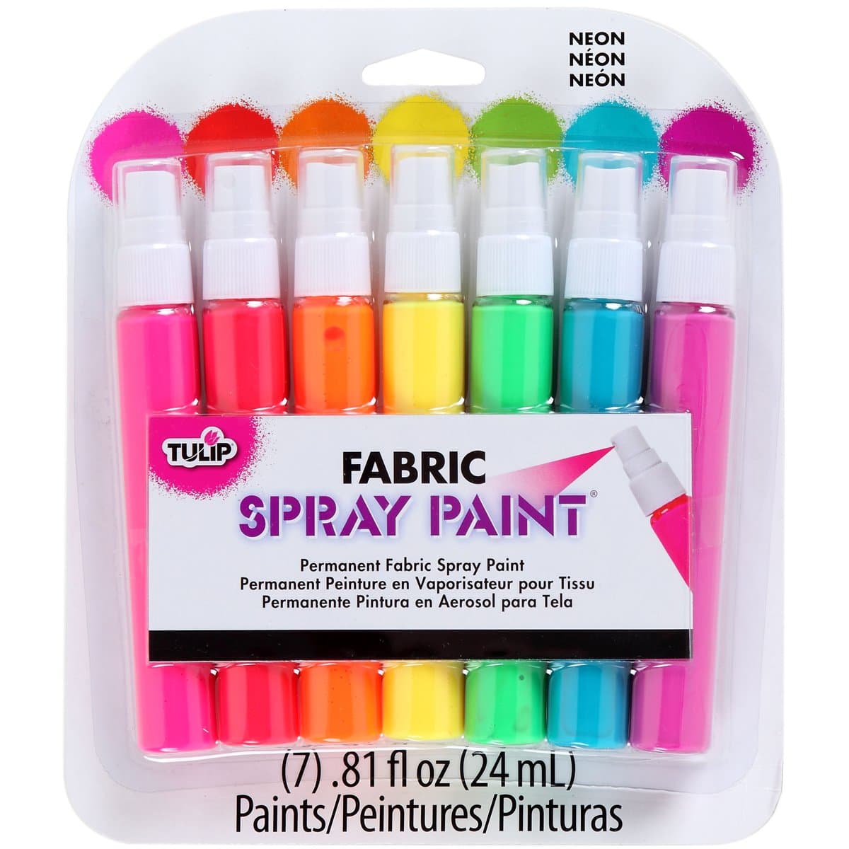 Fabric Paint, Permanent Spray on Paint Set, 7 Pack Neon