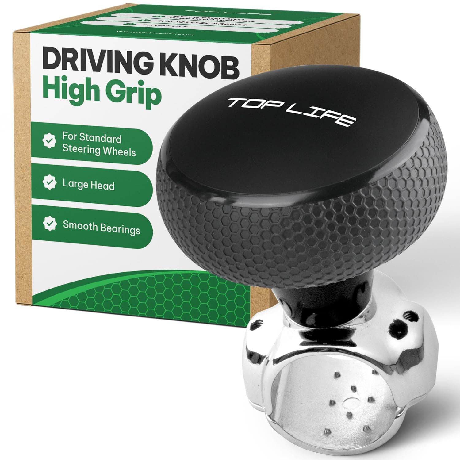 Top Life Steering Wheel Knob - Silicone Coated for Extra Grip - Compatible with Any Steering Wheels - Smooth Brodie Suicide Spinner Knob for Car, Tractor, Mower, Boat