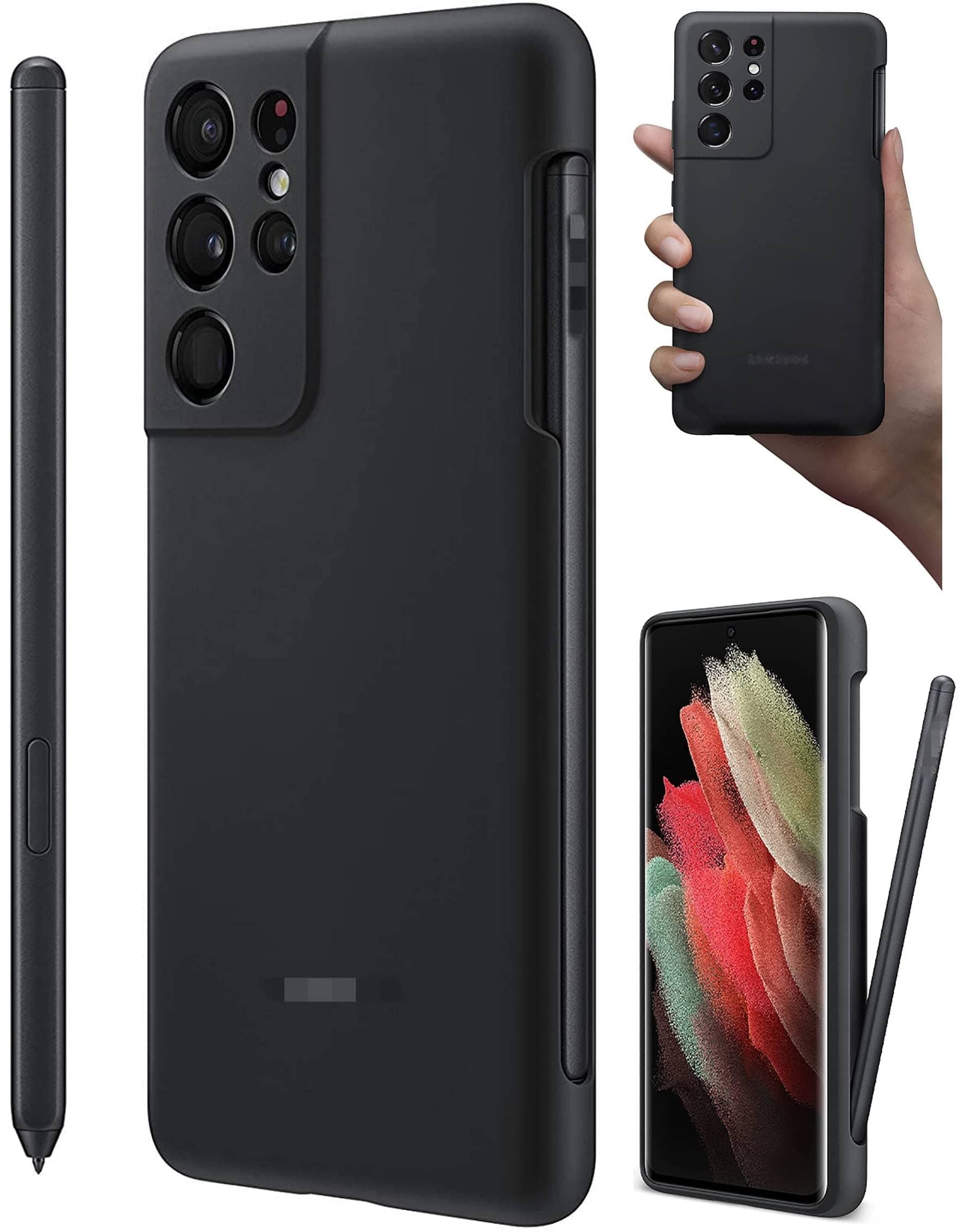 XBC S21 Ultra Silicone Case with S Pen Replacement for Samsung Galaxy S21 Ultra 5G Silicone Case with Stylus Pen+USB to Type-C Adater (S Pen+Case/Black)