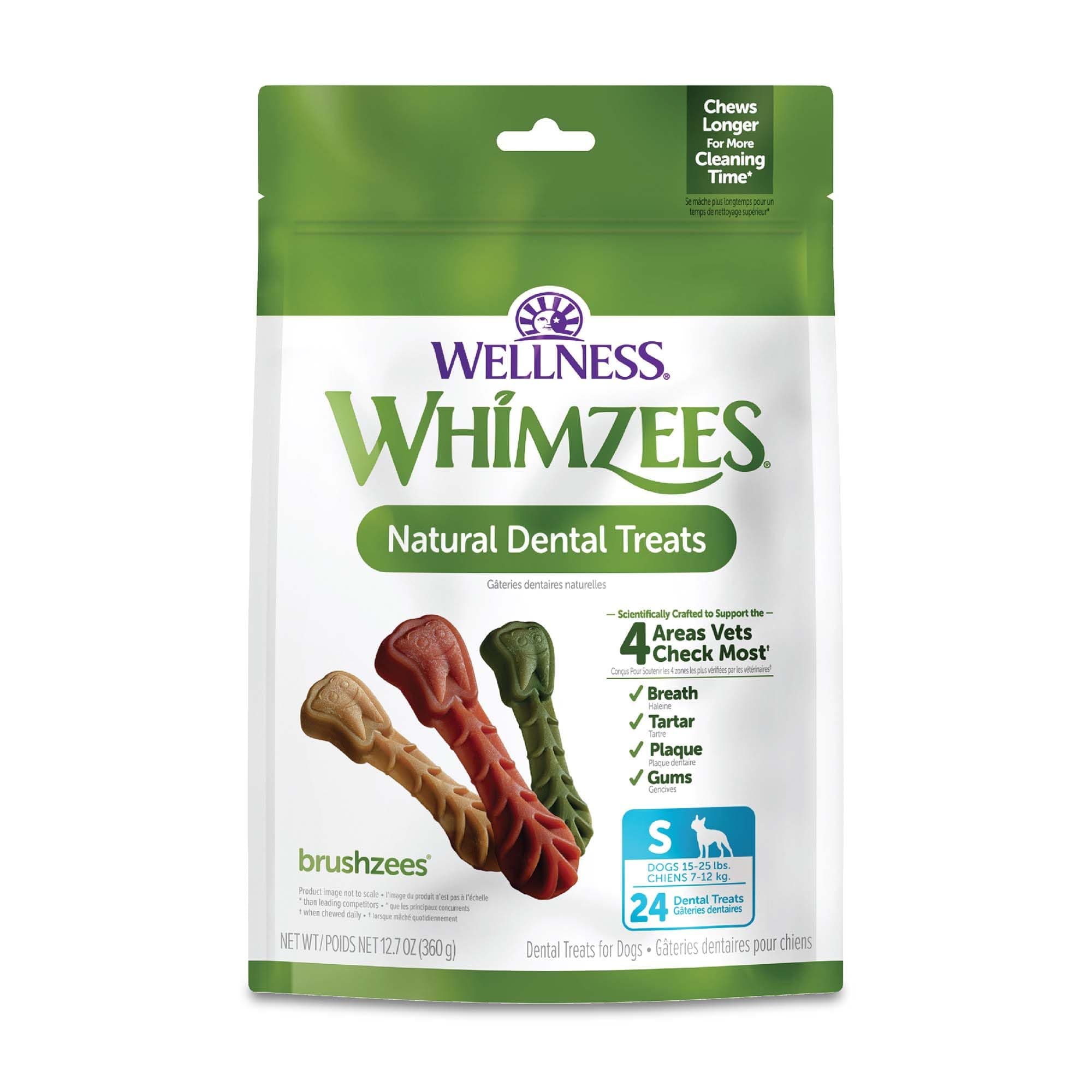 WHIMZEES Natural Grain Free Daily Dental Long Lasting Dog Treats, Brushzees, Small, Bag of 24