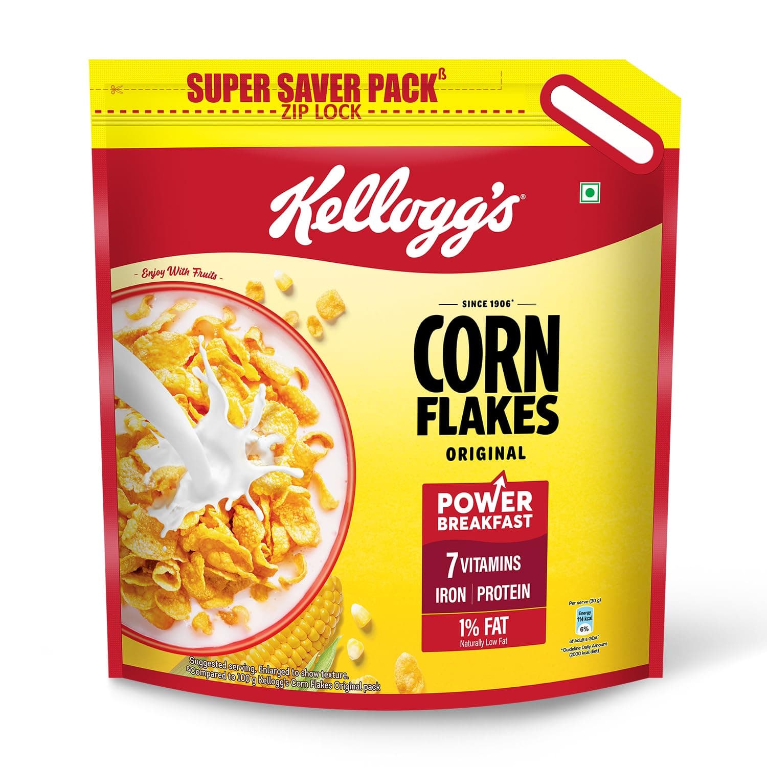 Corn Flakes Original 1.2kg/1.15kg | Power of 5: Energy, Protein, Iron, IMMUNO NUTRIENTS, Vitamins B1, B2, B3 & C| Corn Flakes, Breakfast Cereal