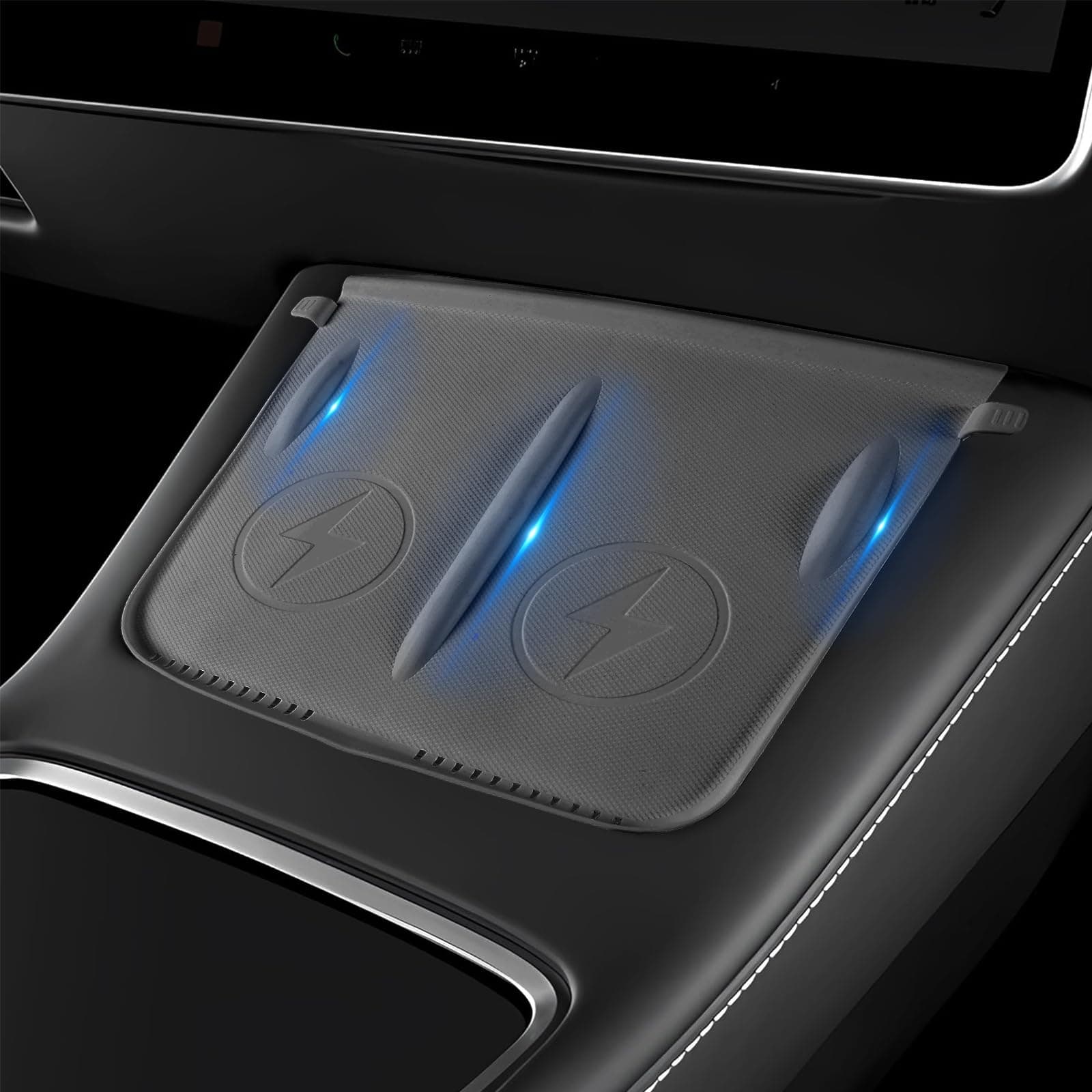 NOY Center Console Wireless Charging Silicone Mat Compatible with Tesla Model 3 Model Y 2023 2022 2021，Waterproof Center Console Interior Accessories Phone Pad Tray Upgrade (Gray)