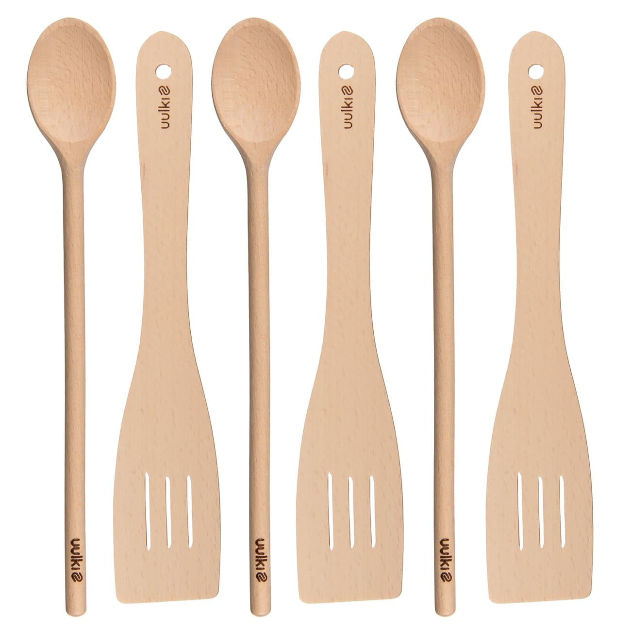 UULKI | Cooking Spoon & Spatula Set | Frying Spoon & Wooden Slotted Spoon | Eco-Friendly Kitchen Utensil Set | 6-pcs.