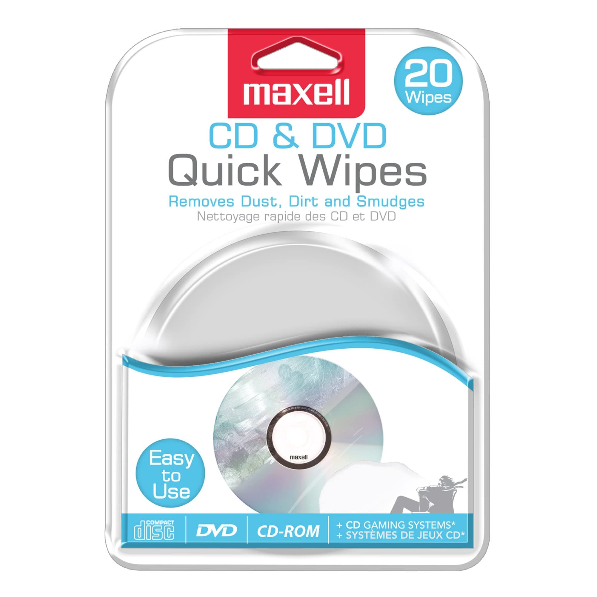 Maxell CD & DVD Quick Wipes, Removes Dirt, Dust, and Dirt, Perfect for DVD CD, Playstation Disc, Xbox Disc, 20 Pack (190511)