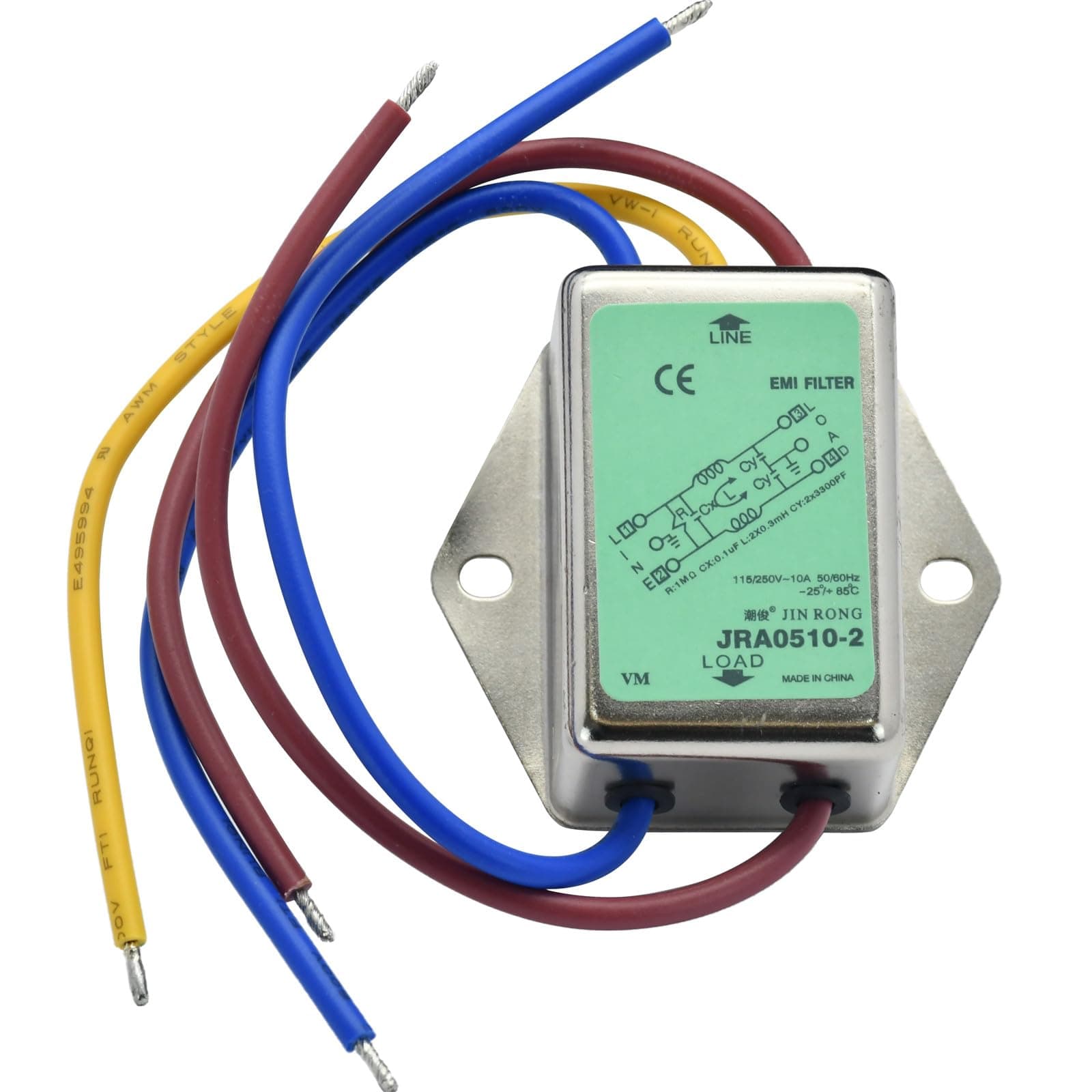 Noise Suppressor Power EMI Filter Termianl Single-Phase Line-Conditioner JIN RONG AC 115/250V 10 Amp JRA0510-2