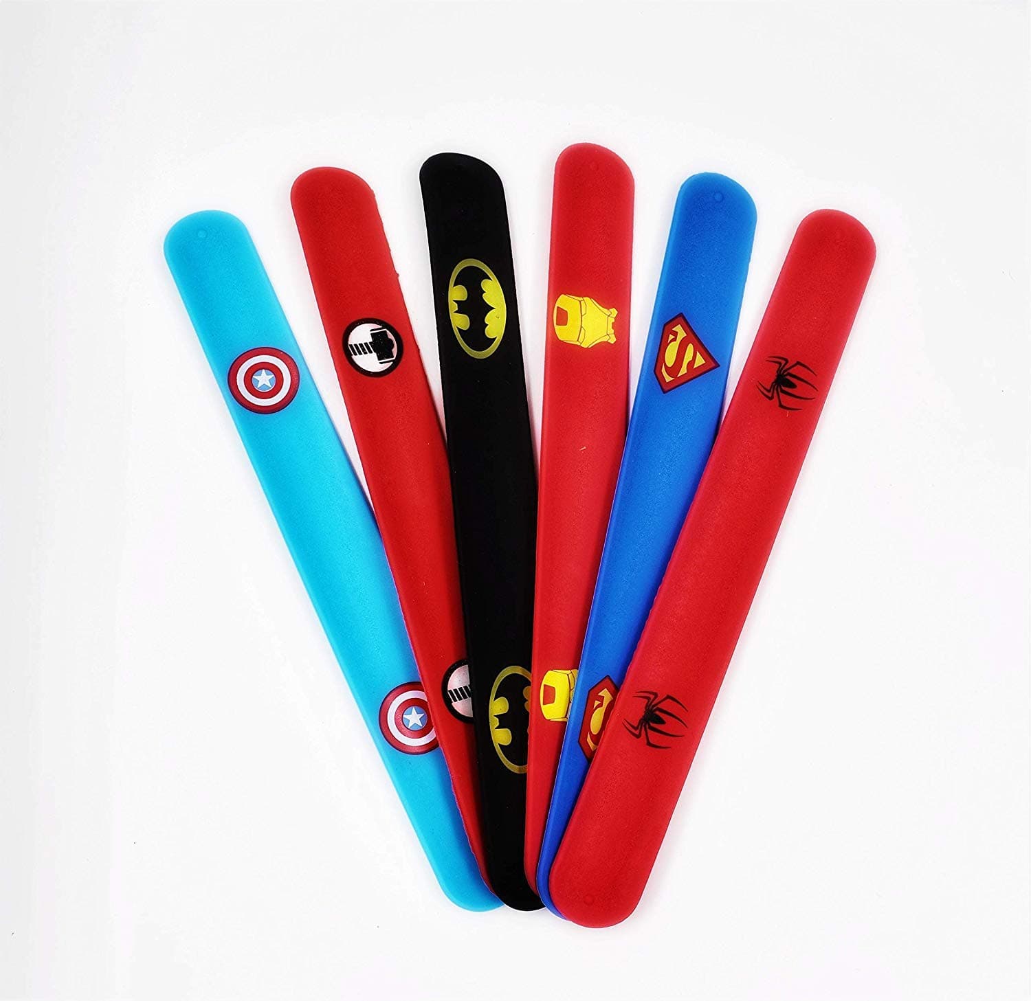 House of Queens Superhero Slap Bracelets for boys and girls for Party Supplies Favors Mix Super Heroes Pack of 6 Wristband Accessories
