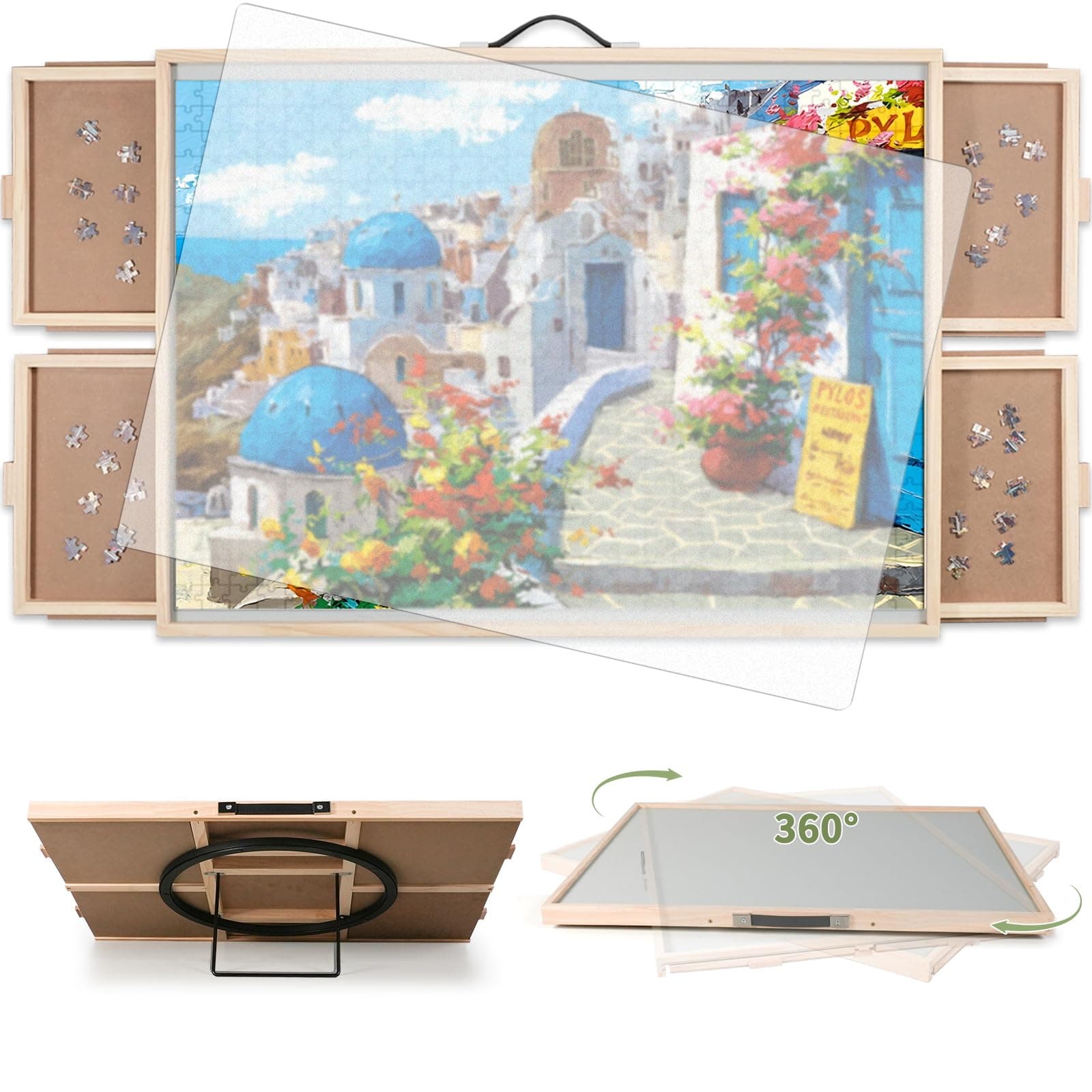 1500 Pieces 2-in-1 Tilting & Rotating Puzzle Board, Portable Puzzle Table with 4 Drawers Cover,34.25" x 25.2" for 1500 Pieces