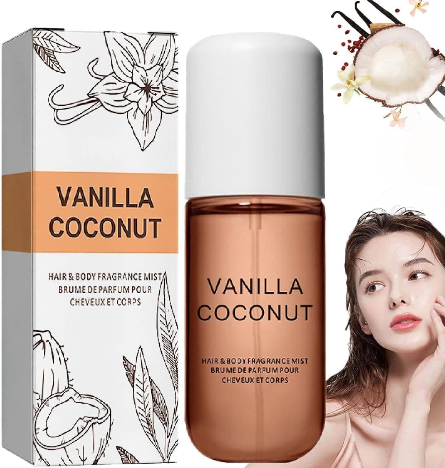 Vanilla Coconut Perfume, Coconut Vanilla Perfume, Body Mist Travel Size, Body & Hair Fragrance Mist, 50 Ml Travel Size Long Lasting Spray (vanilla cocount)