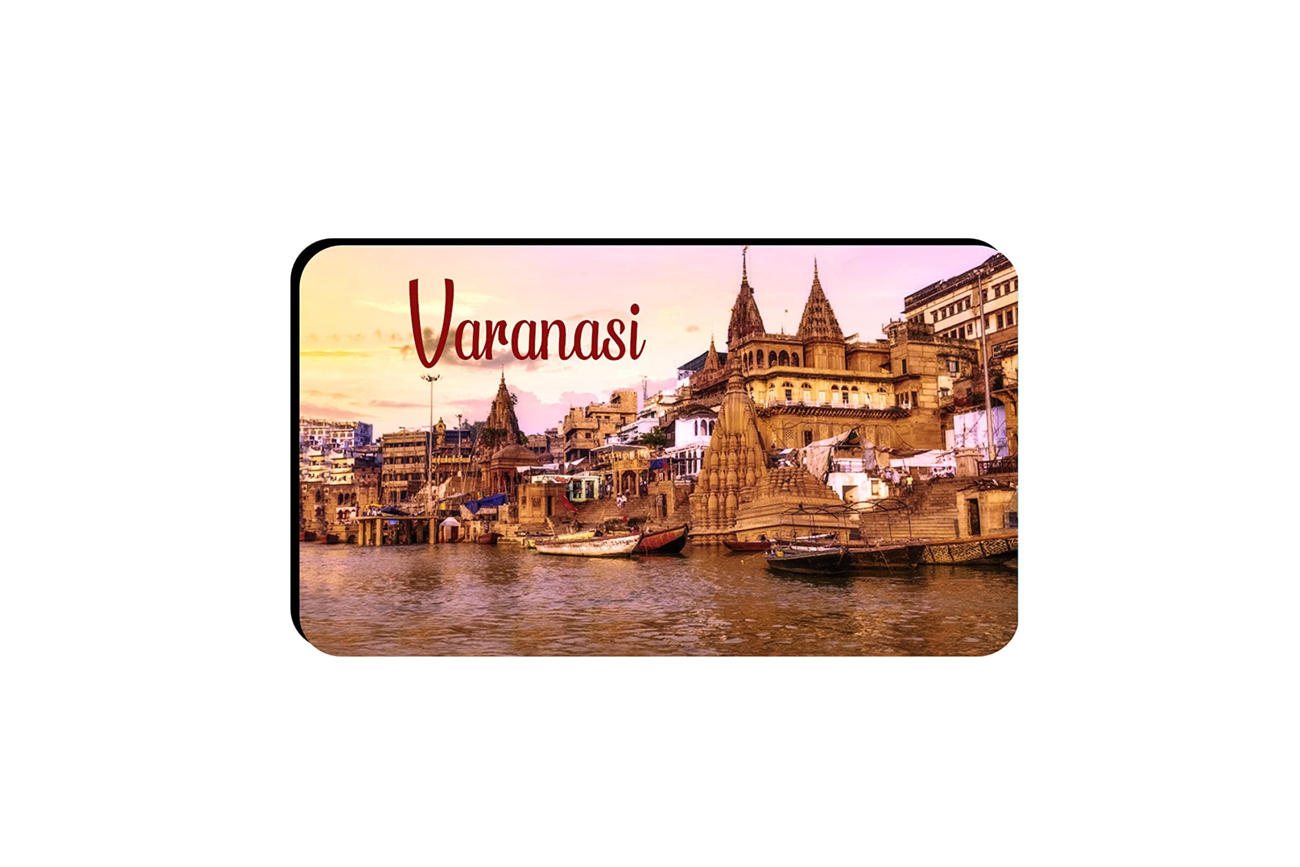 AVI Rubber Rectangular Fridge Magnet Multicolour Varanasi Ganga River in UP Design RFM00136