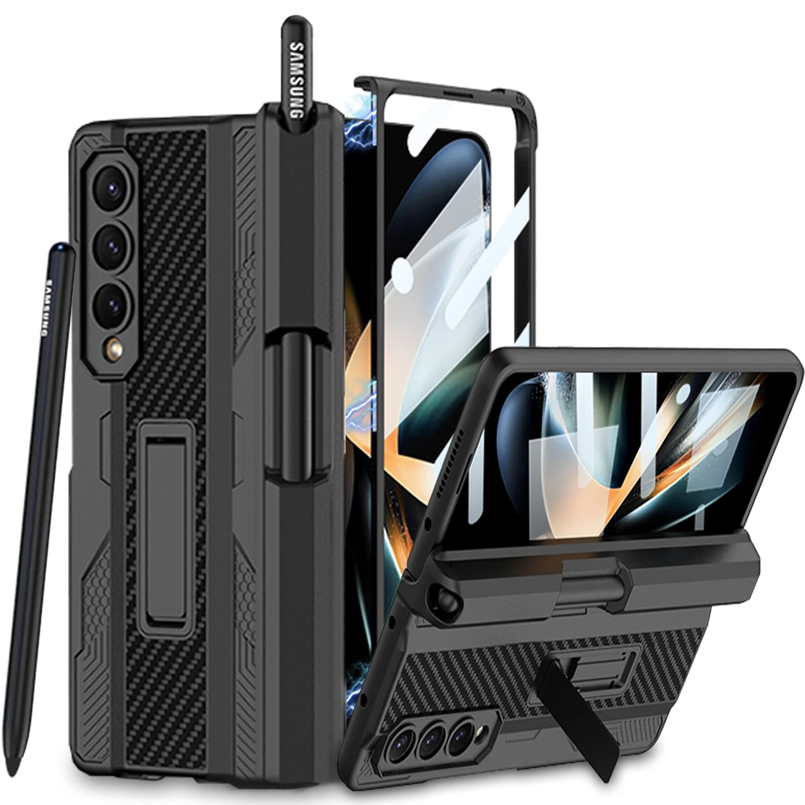 for Samsung Galaxy Z Fold 4 Case【with S Pen Fold Edition】Hinges Protect The Built-in Pen Holder,with Screen Protector and Stand,Military Drop Protection Case for Galaxy Z Fold 4