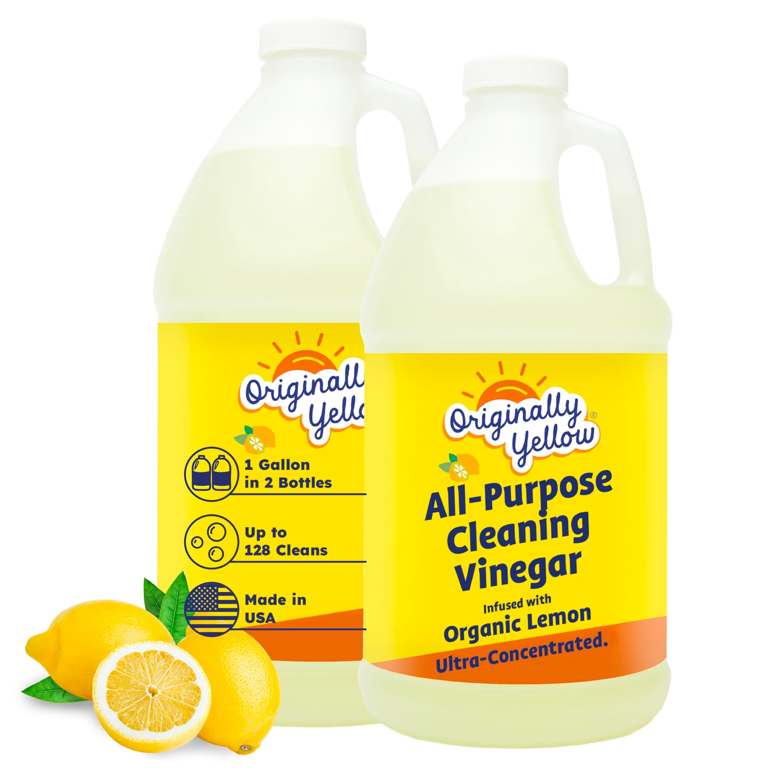 Originally Yellow Lemon White Vinegar For Cleaning Purpose | USA Made All Purpose Cleaner | Use as Glass, Kitchen & Floor Cleaner | Plant Derived Cleaning Vinegar 1 Gallon in 2 pack | 128 Oz