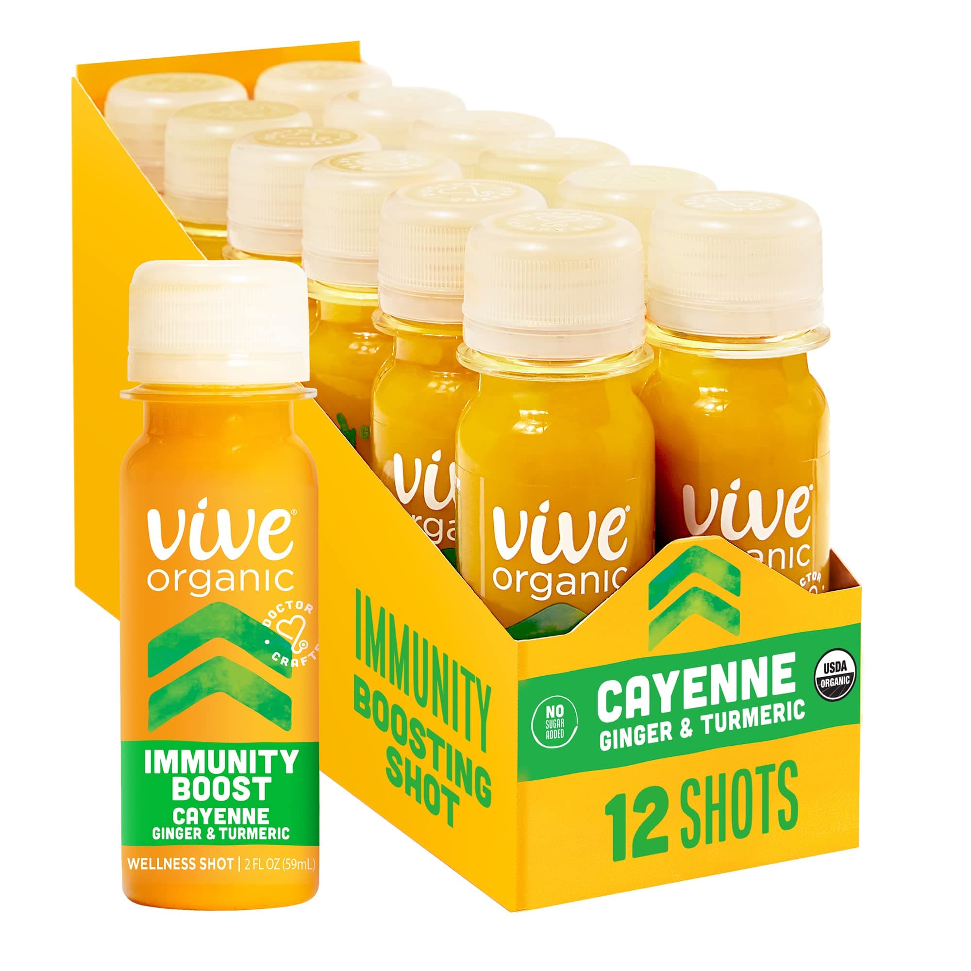 Immunity Boost Cayenne (12 Pack) - by Vive Organic | The Ultimate Proactive Defense Combo | USDA Organic, Vegan, Cold Pressed, Ginger Root, Turmeric Root, Cayenne, Black Pepper