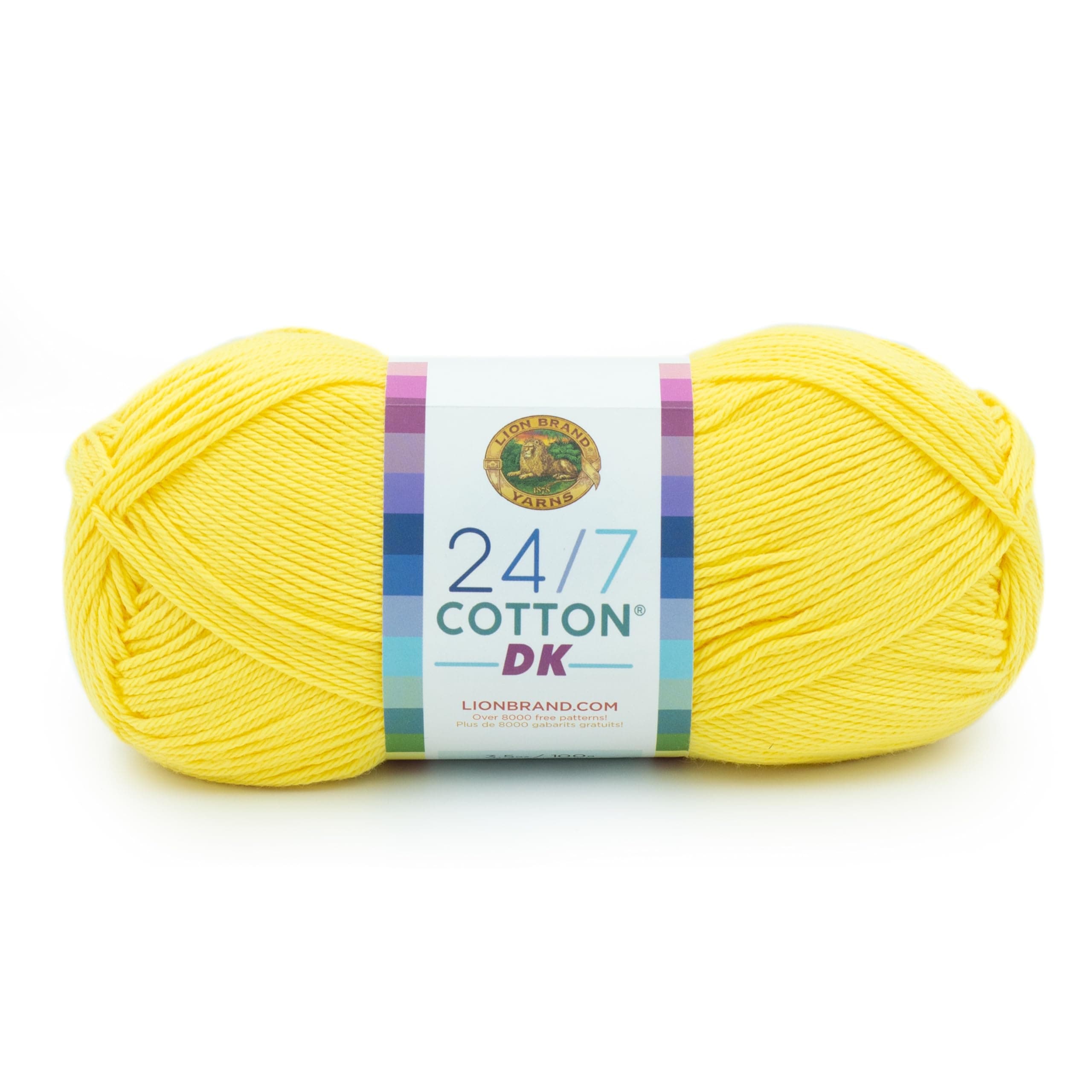 Lion Brand Yarn 24/7 Cotton DK Yarn, 1 Pack, Lemon Drop