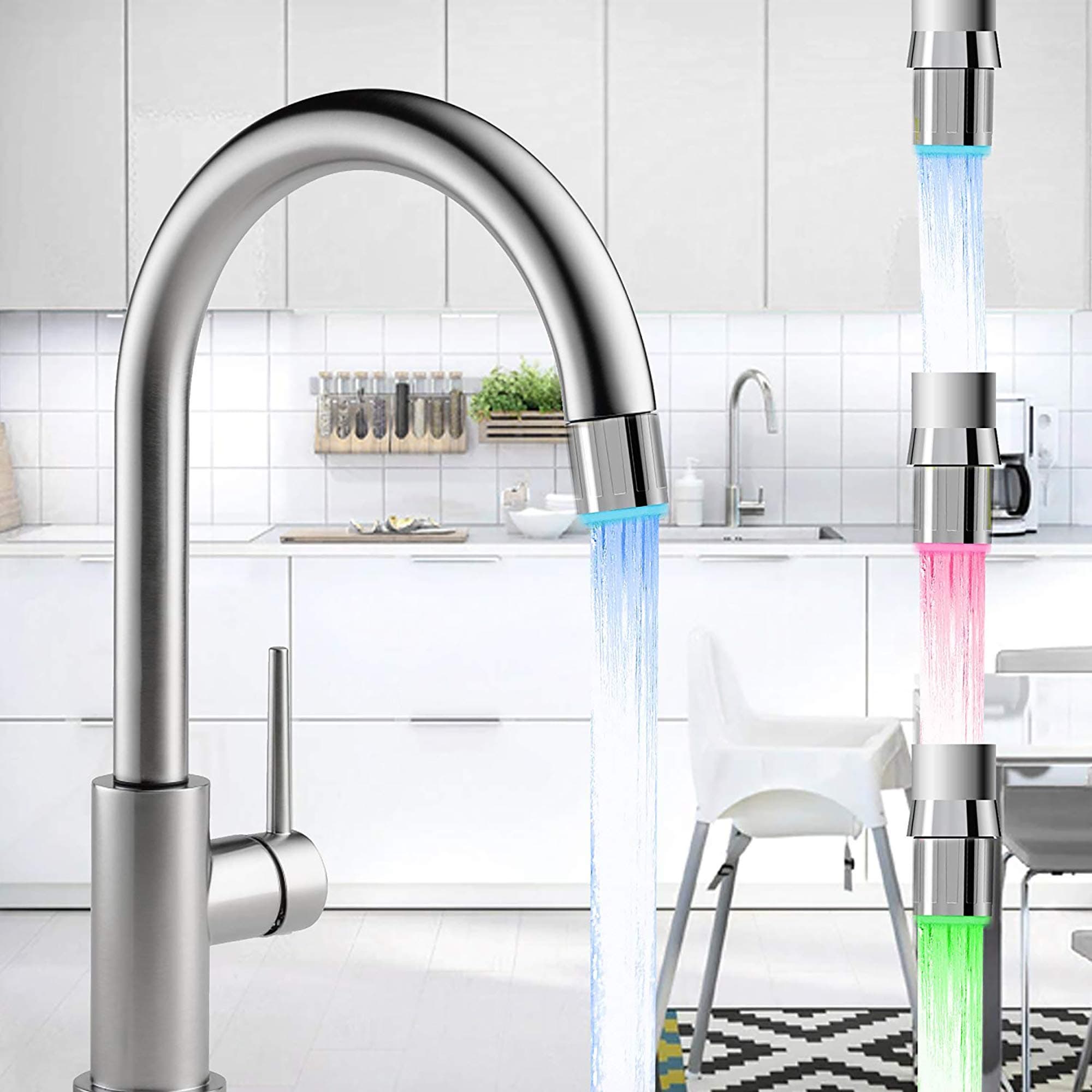 Temperature Sensitive 3-Color Gradient LED Water Faucet Light Water Stream Color Changing Faucet Tap For Kitchen and Bathroom