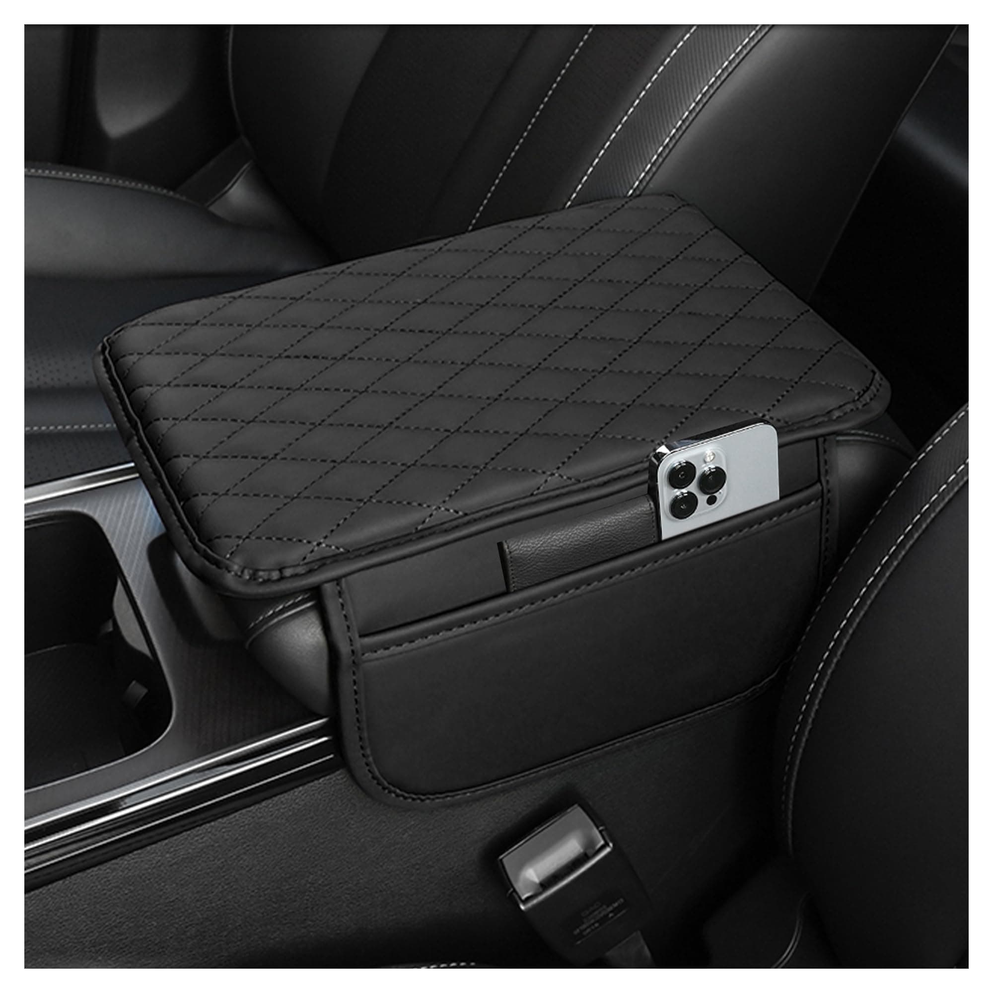 Upgraded Car Center Console Cover,Microfiber Leather Car Armrest Cover Cushion with 2 Storage Bags,Car Armrest Storage Box Interior Accessories for Most Vehicles (Black)