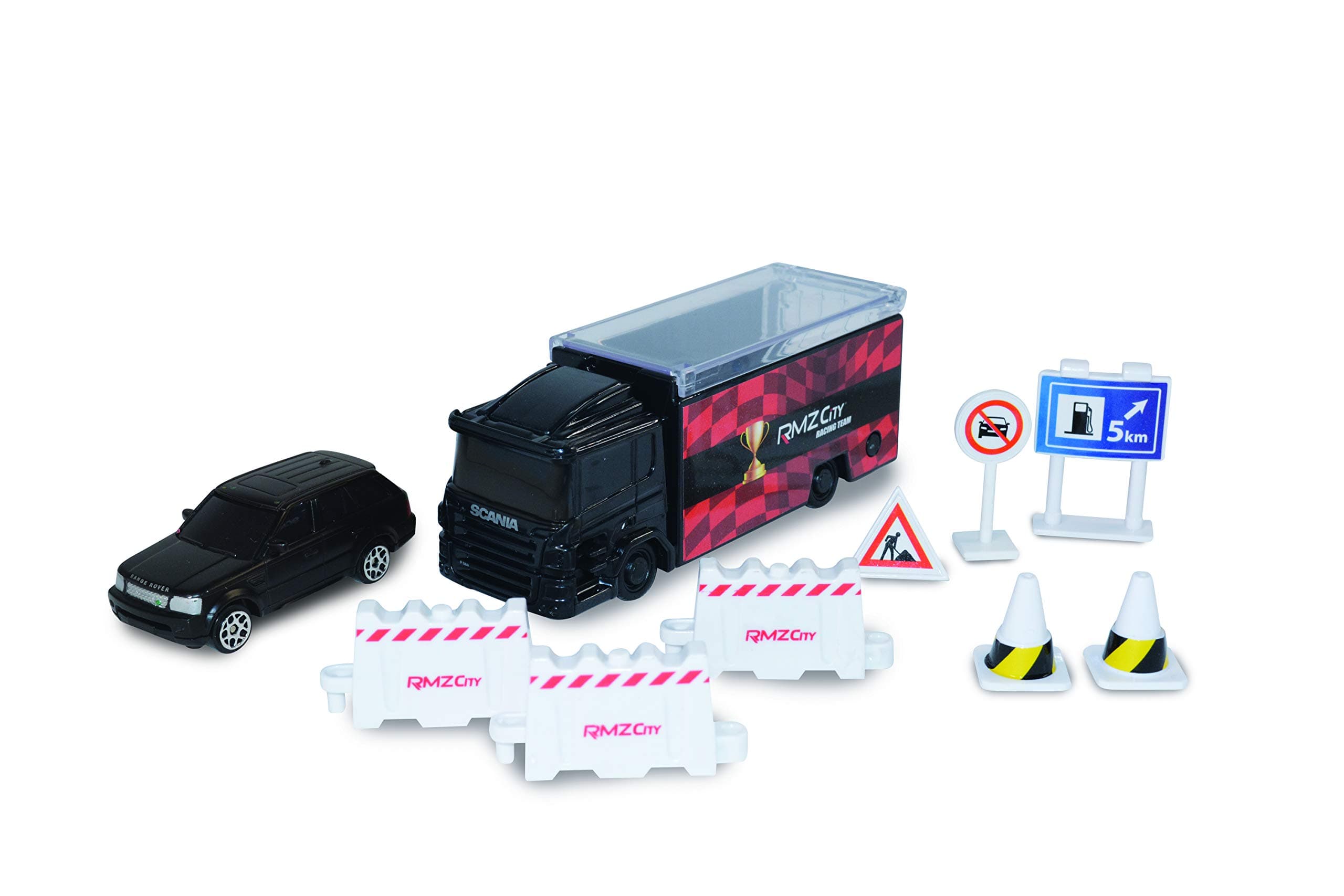 RMZ 1:64 Scania Truck Launcher Black with Range Rover Sport