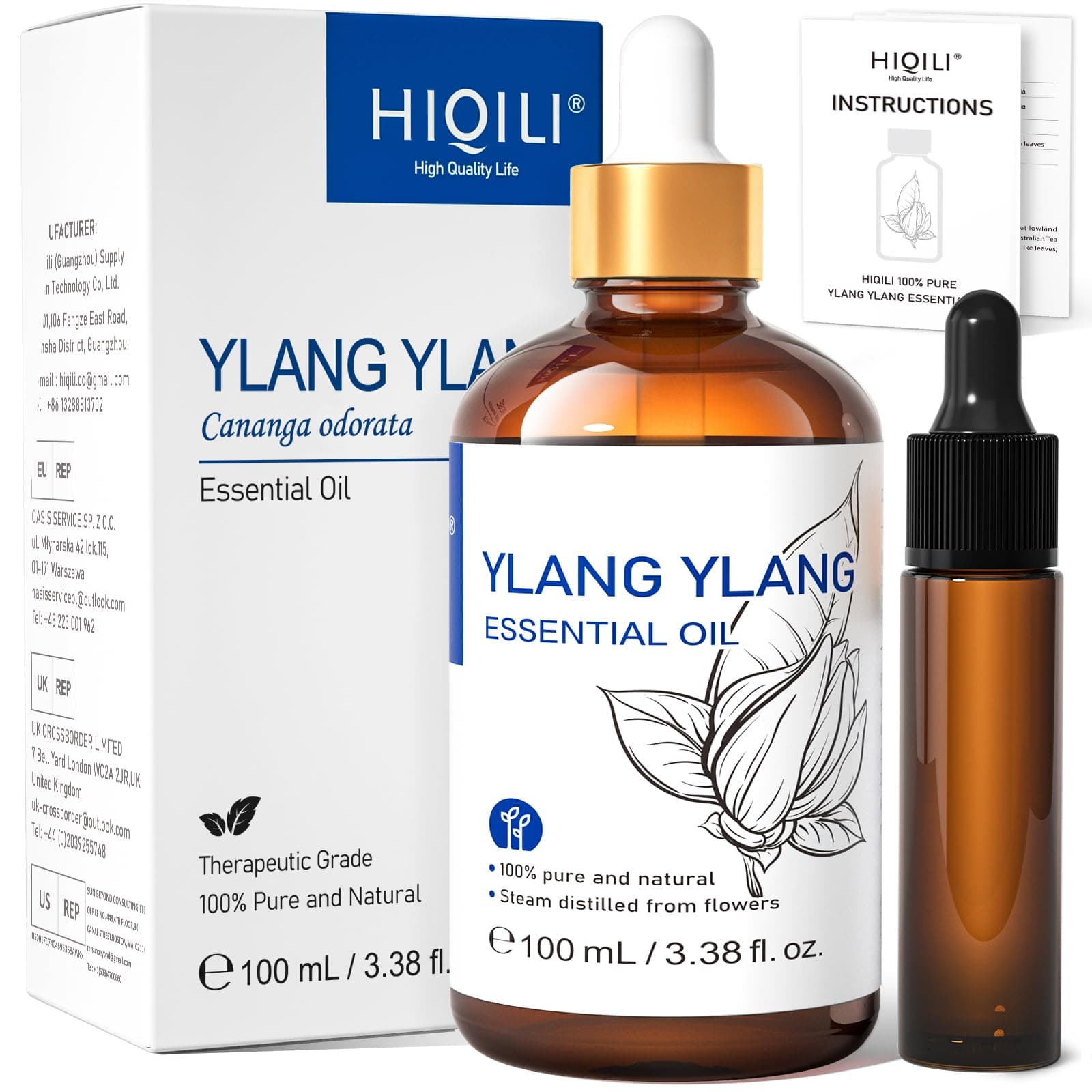 Ylang-Ylang Essential Oil, Long-Lasting Scent for Diffuser, Perfumes, Aromatherapy, DIY - 3.38 Fl Oz