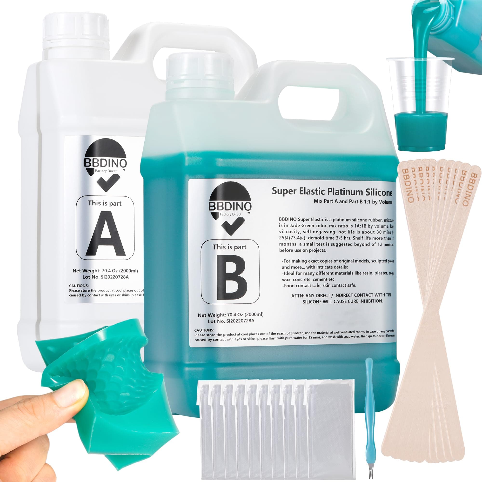 Silicone Mold Making Kit, Super Elastic Silicone for Mold Making 140.8 Oz, Mold Making Silicone Rubber Platinum, Ideal for Casting 3D Resin Molds| Silicone Molds| Food Molds 1:1 by Volume