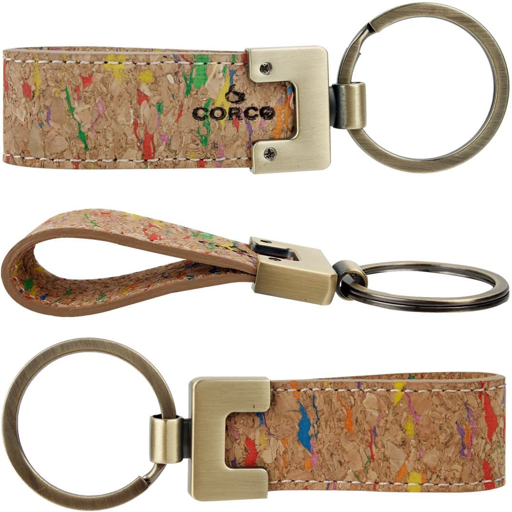 CORCO Eco Friendly Natural Cork Leather Elegant Key chains for Vegan Mens, Women Rainbow