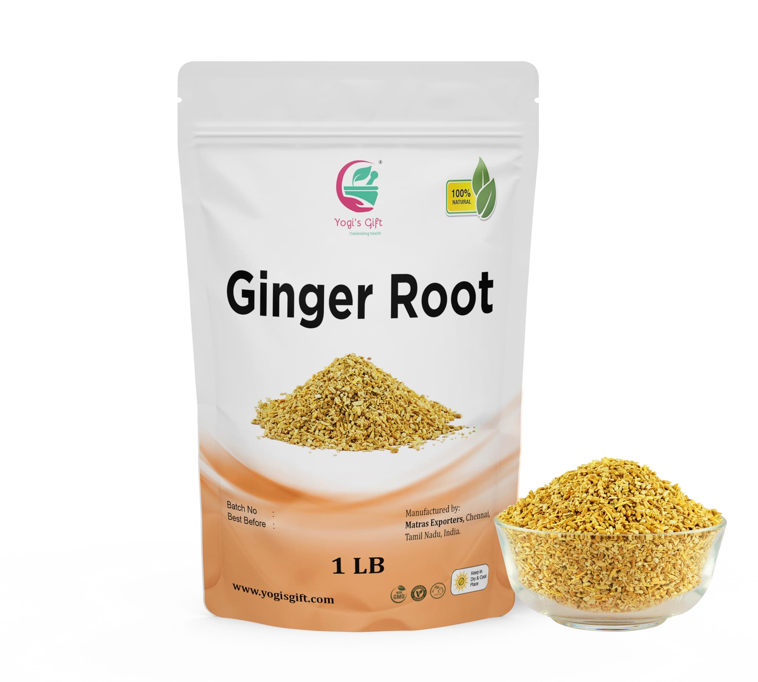 – Dried Ginger Root 1 LB (454 Grams) | Cut and Sifted Dried Ginger Pieces | As Spicy Taste | Flavourful Indian Spice |100% Pure and Natural For Making Flavourful Tea | By Yogi's Gift®