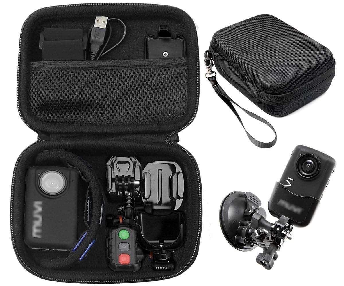Case for Body camera, action camera like MIUFLY 1296, Veho VCC003, VCC005 MUVI HD10, HDPRO, PNZEO F5, BOBLOV M5/ M7, Pyle PPBCM9, R-Tech HD Night Version camera, SD card Pockets