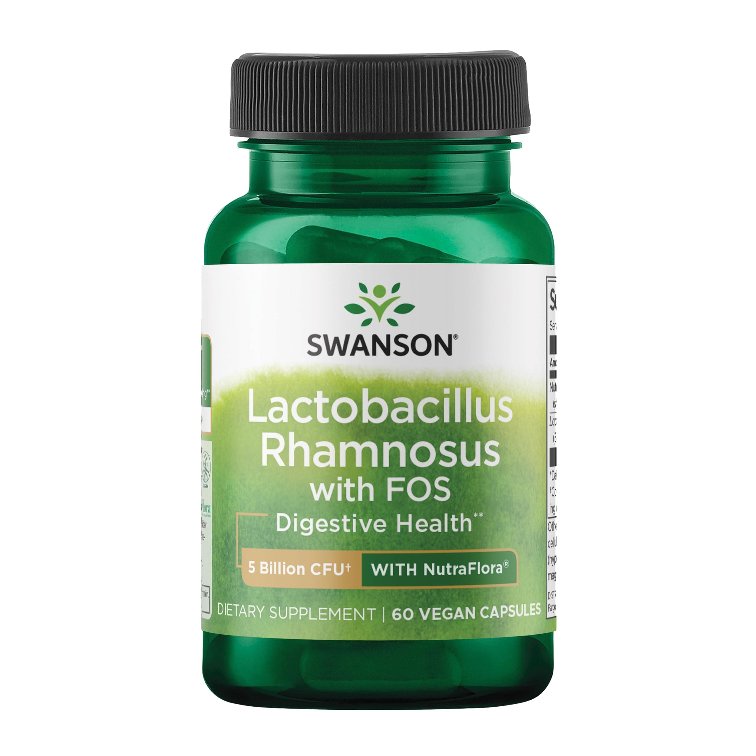 Swanson Lactobacillus Rhamnosus with FOS - 5 Billion CFU - Digestive Health Support with Fructooligosaccharides - Probiotic Support for Gastrointestinal Health* - Vegan - 60 Veggie Caps