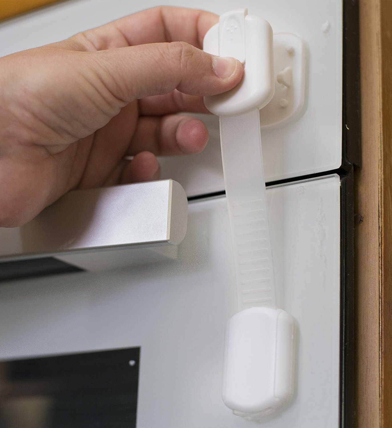 Adjustable Child Safety Locks, Locking Cabinets, Drawers, Oven, Refrigerator, Toilet Seat. Perfect Set No drilling Uses 3M Adhesive. Childproof Your Home. BONUS 4 pack Corner Guards. (6 Pack, White)