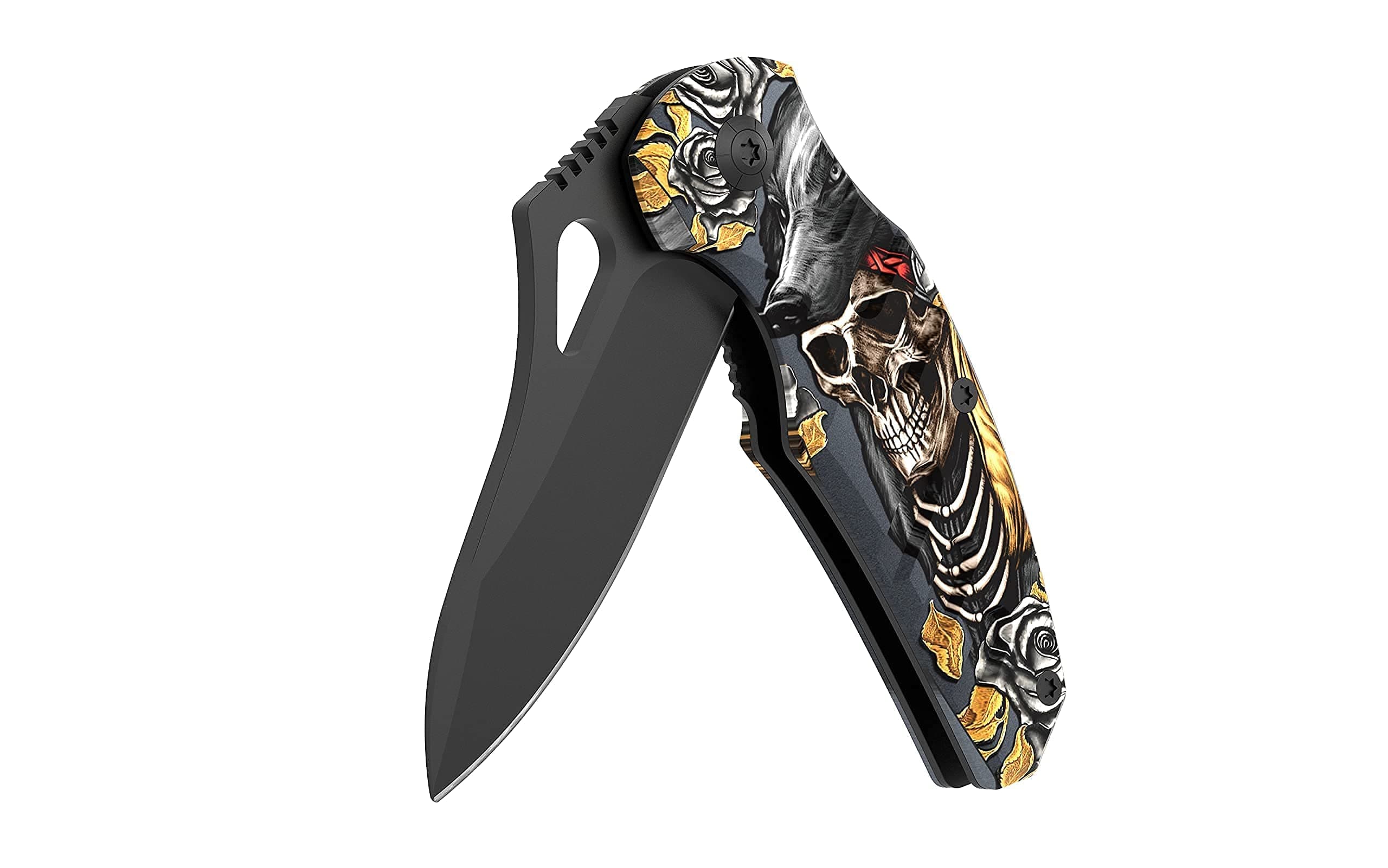Pocket Knife, Mini EDC Folding Knife 2.75 inch 440C stainless steel Blade Built-In Skull Camo Coated Aluminum Handle for Survival Outdoors Sport Camping Gift for Me
