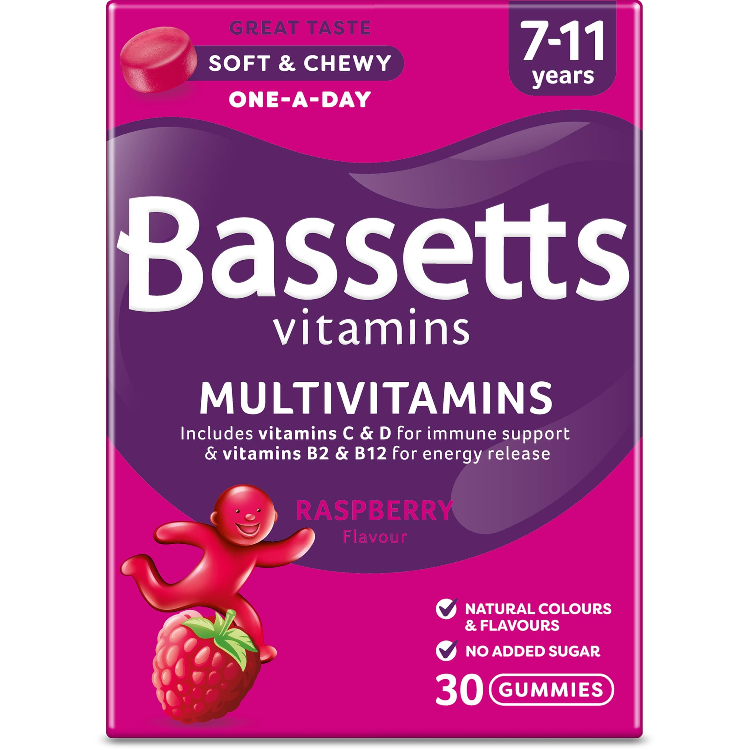 7-11 Years Raspberry Flavour Multivitamins 30 Gummies