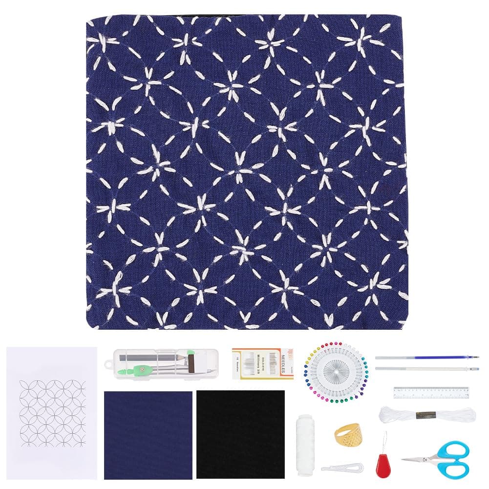 WEBEEDY Sashiko Kit DIY Sashiko Placemat with Traditional Japanese Sashiko Quilting Pattern Craft Kit for Adults Embroidery Sewing Place Mats Set for Dinner Parties Decor Kitchen Table