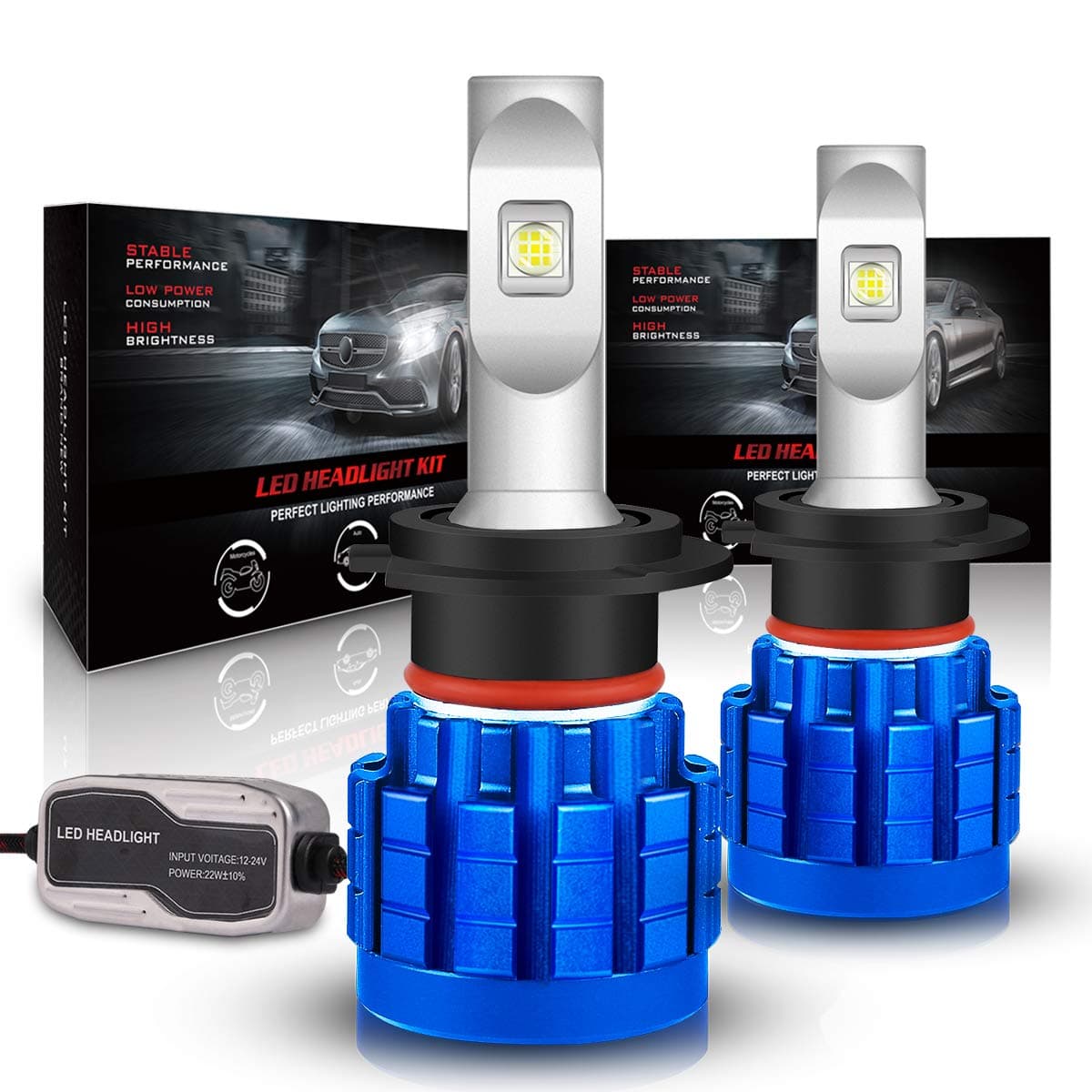 H7 LED Headlight Bulb, Rigidhorse Hi/Lo Beam Fanless Cree LED Chips Headlight Conversion Kit 60W 8000LM 6500K Xenon White Extremely Bright Car Light Bulb