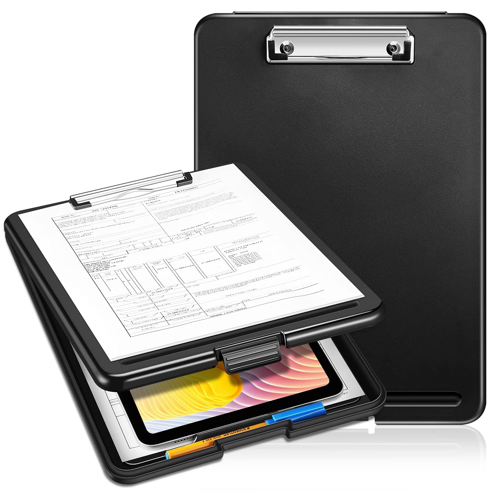 Nursing Clipboard with Storage, Heavy Duty Portable Writing Clipboard with Compartment Organizer for Nurse Doctor Medical Professionals Teachers Students Sales Coach School Office (Black)