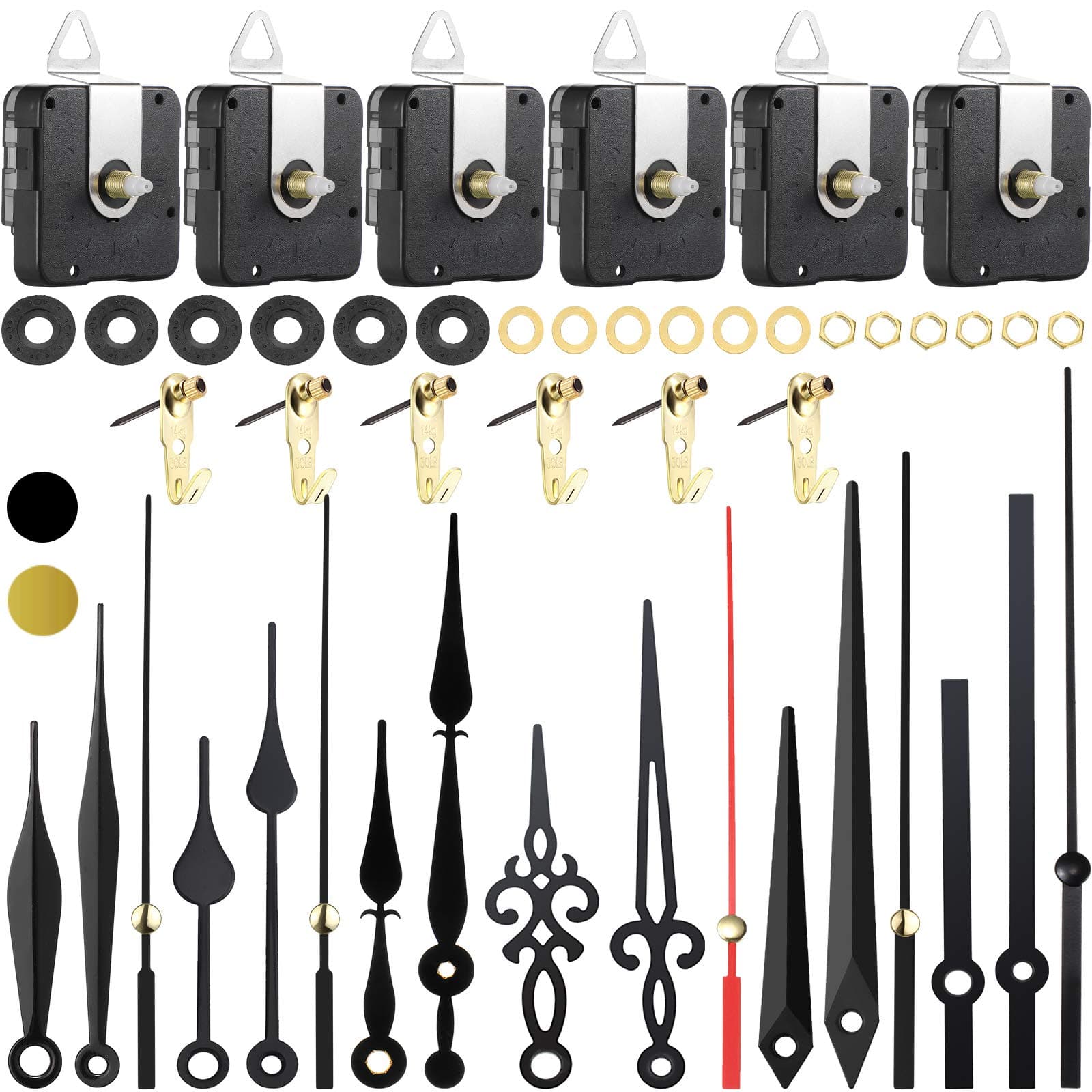 6 Sets High Torque Quartz Clock Movement Mechanism Kit Long Shaft Clock Movement Parts Mechanism with Different Clock Hands Quartz Clock Movement Mechanism for DIY Clock Repair Parts Replacement