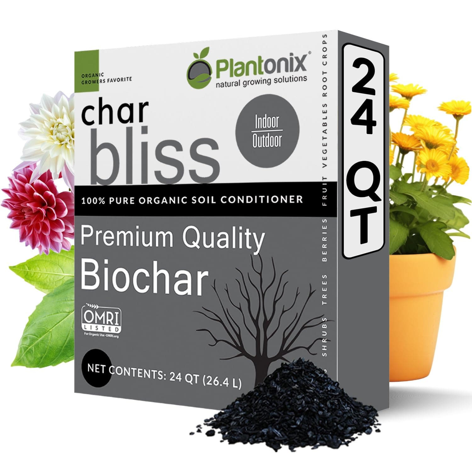 Char Bliss (24 Qts) - Organic Biochar for Plants - OMRI-Listed Biochar Soil Amendment Organic - Bio Char for Plants - Horticultural Charcoal for Plants, Potting Soil, Garden Soil, & Potting Mixes
