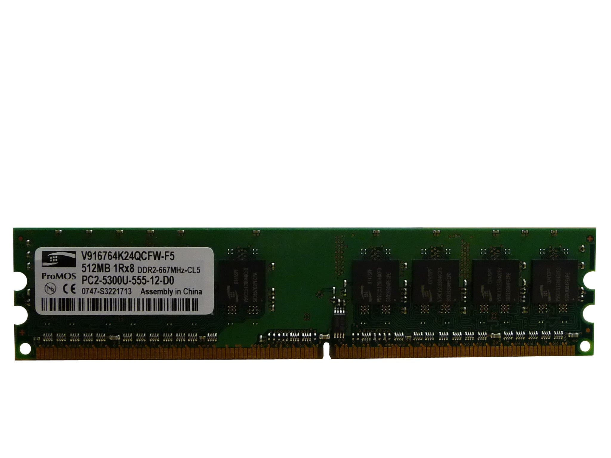 ProMOS 512MB PC2-5300U DDR2 667MHz 240-Pin CL5 Memory V916764K24QCFW-F5
