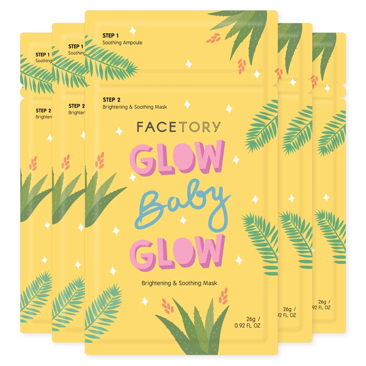 K Beauty Face Mask Skin Care - Glow Baby Glow 2-Step Sheet Mask with Niacinamide & Aloe + Calming Ampoule | Hydrates, Glowing Skin (5 Pack)