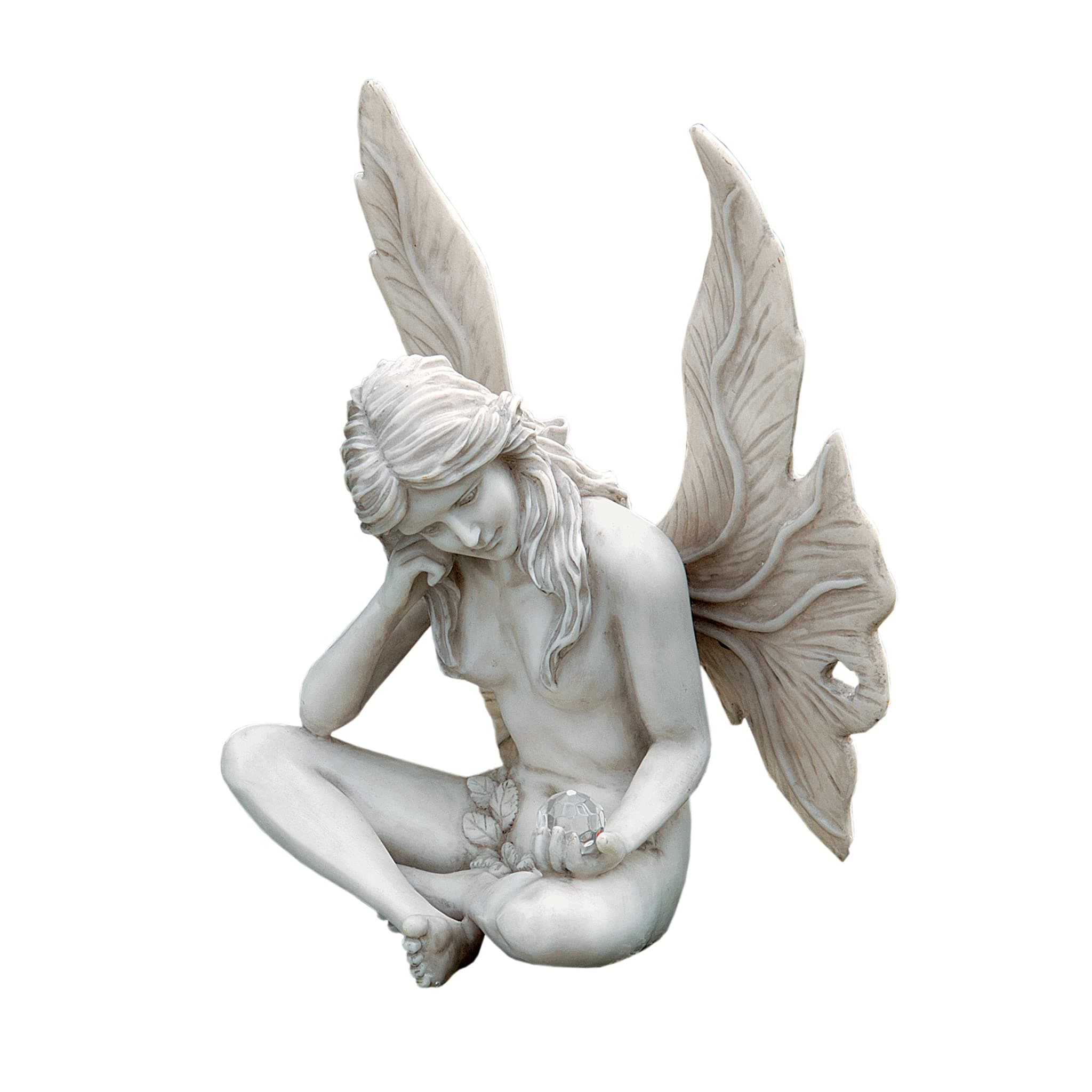 Gazing Secret Garden Fairy Woman Statue Figurine, 7 inches wide, 10 inches tall, Cast Stone Resin, Antique Stone Finish