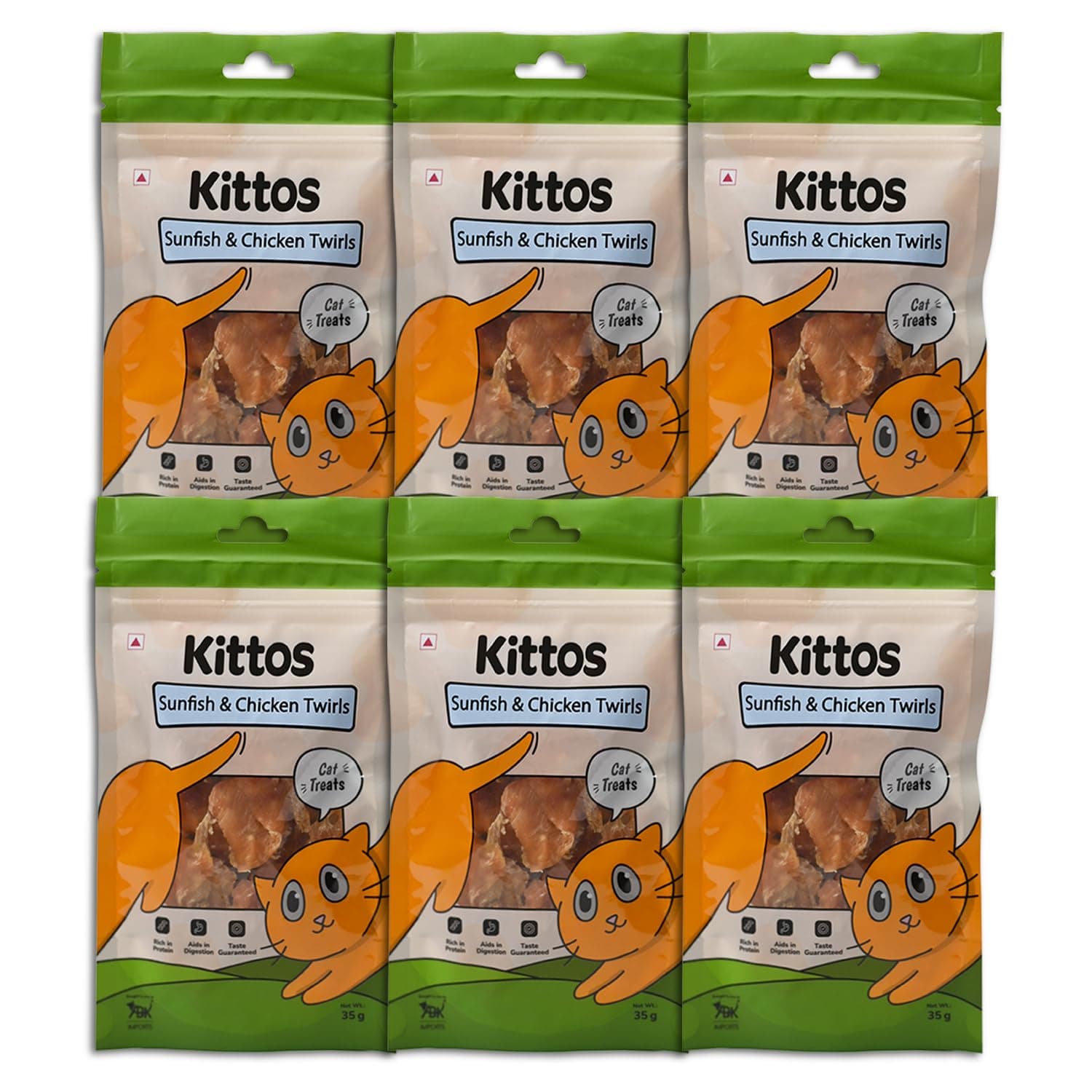 Sunfish & Chicken Twirls Cat Treats β High Protein, Low Fat Natural Dry Snacks for Cats of All Life Stages, Easily Digestible, 35g Each (Pack of 6)