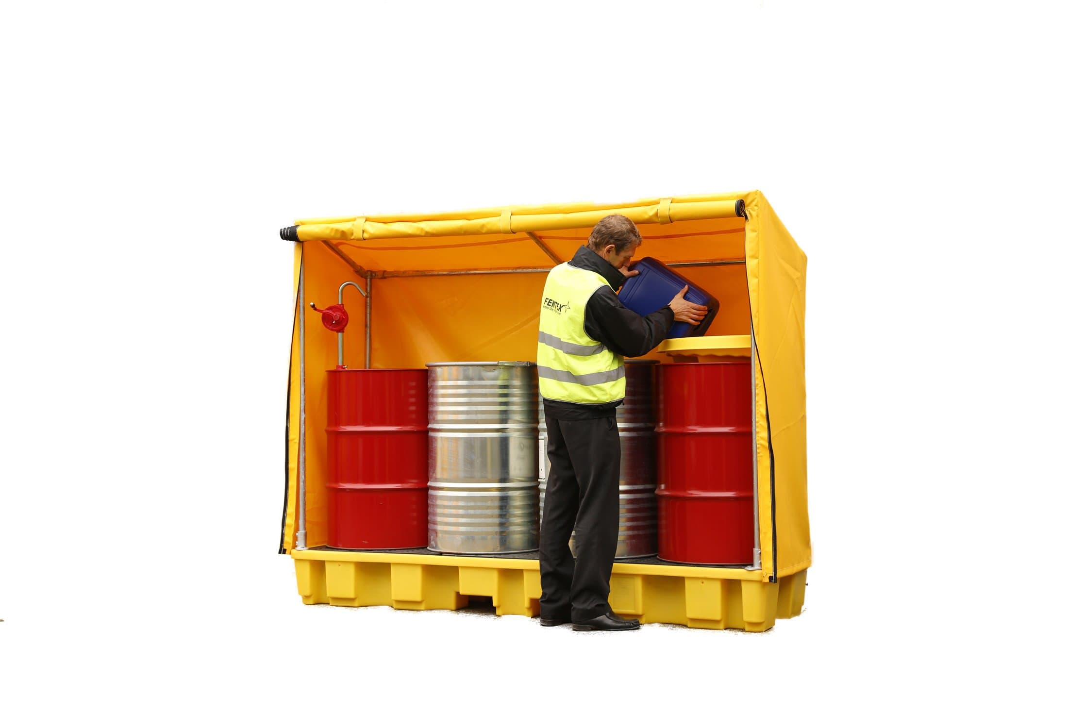 4 Drum In-Line Spill Pallet with Framed Cover - Industrial-Grade Spill Containment for Multiple Drums